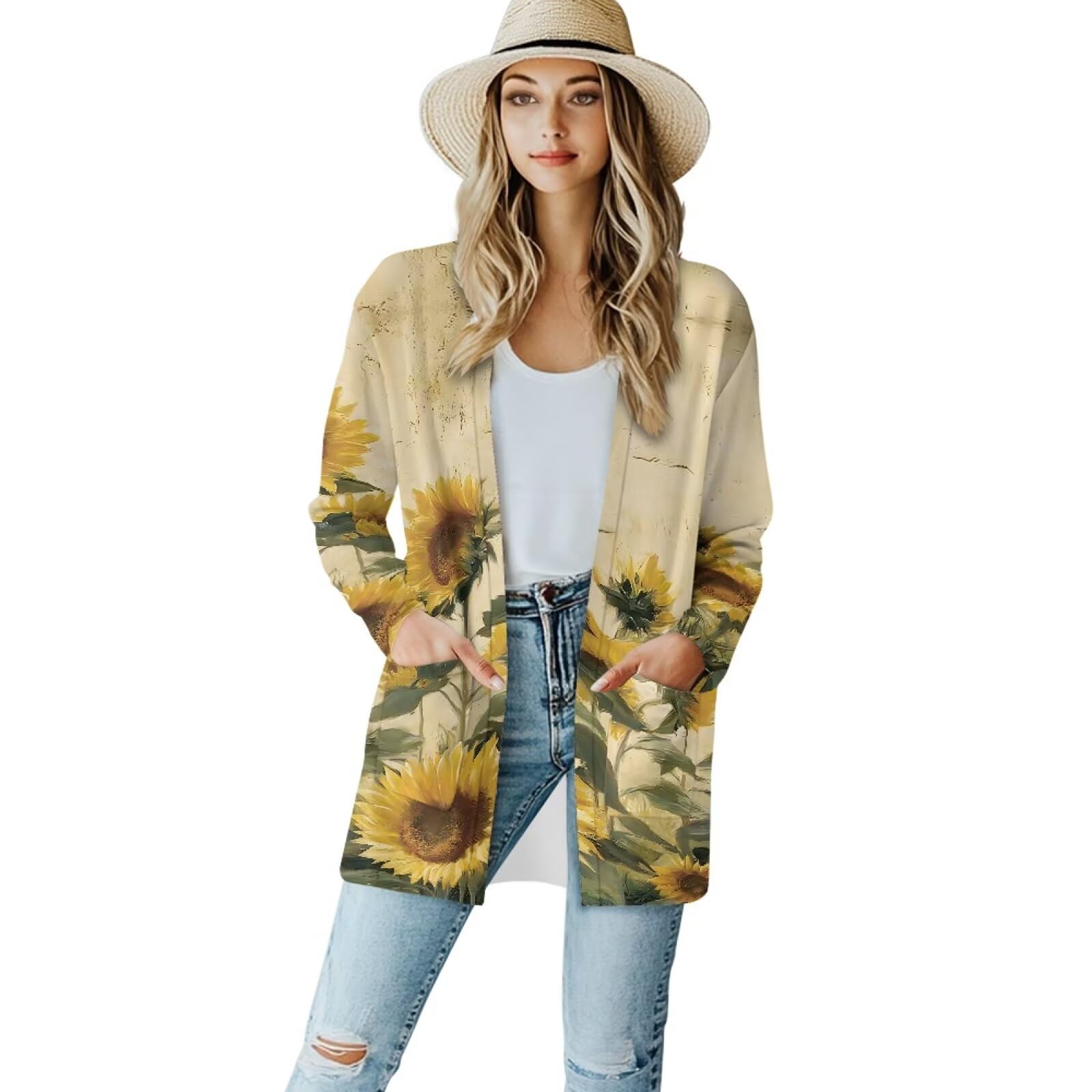 Colorful Floral Print Women Cardigan Long Sleeves Open Front Fall Dusters Cardigan Sweaters Classic