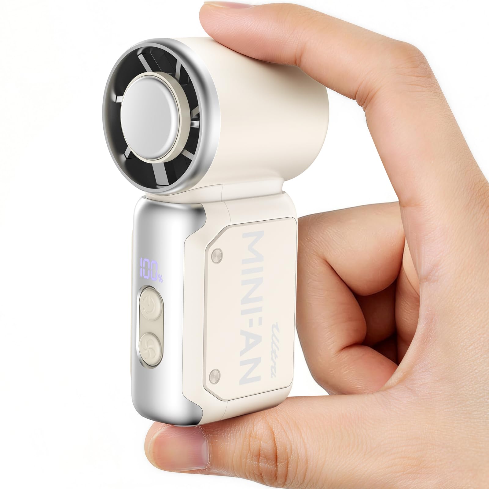 Ventilateur à main Turbo avec effet de refroidissement, mini ventilateur portable rechargeable 3600 mAh, 5 vitesses, 1 à 199 niveaux, écran LED, USB-C rapide pour voyages/concerts/camping/bureau