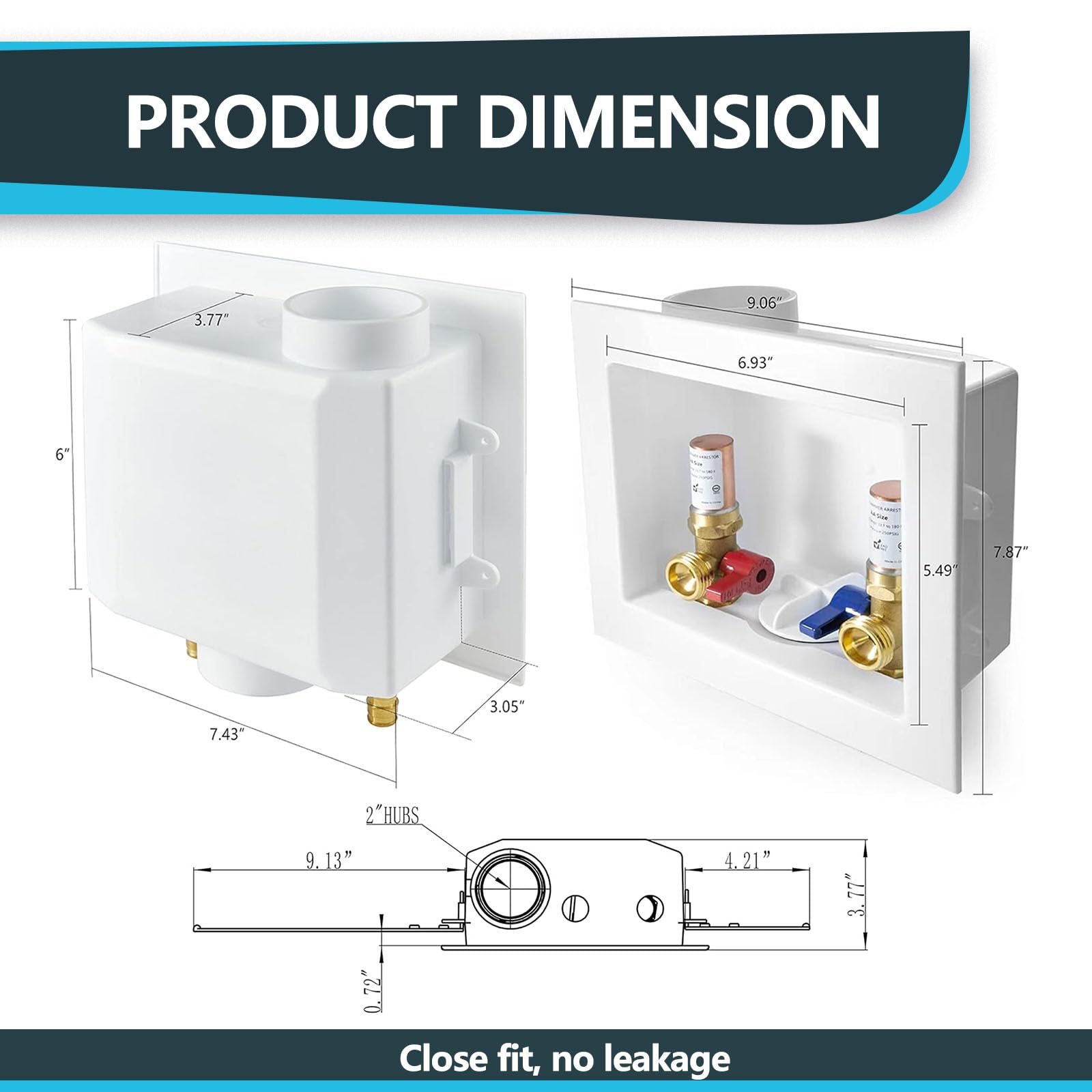 Seelink Washing Machine Outlet Box, Center Drain/Side Drain, 1/2 Inch Pex-A Inlet x 3/4 Inch MHT Outlet Connection, with Copper Water Hammer Arrestor (Pack of 50)