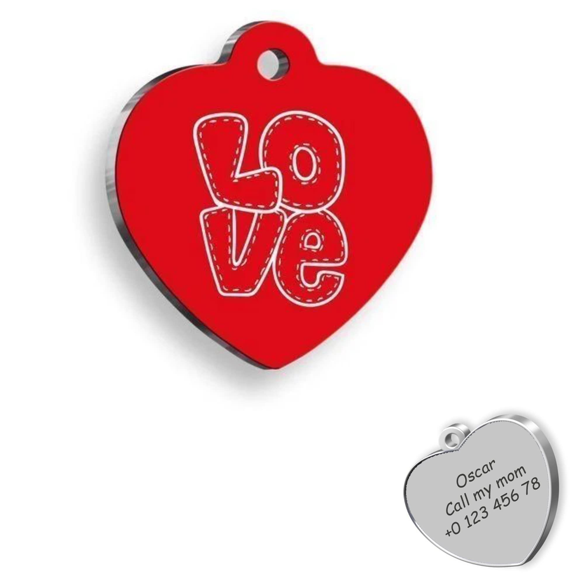 Red Heart Love Personalized Dog Tag - Custom Name Tag - ID Tag for Dog & Cat - Customized Pet Tags - Dog & Cat Name id Tag - Dog Name Tag - Engraved Dog Tag