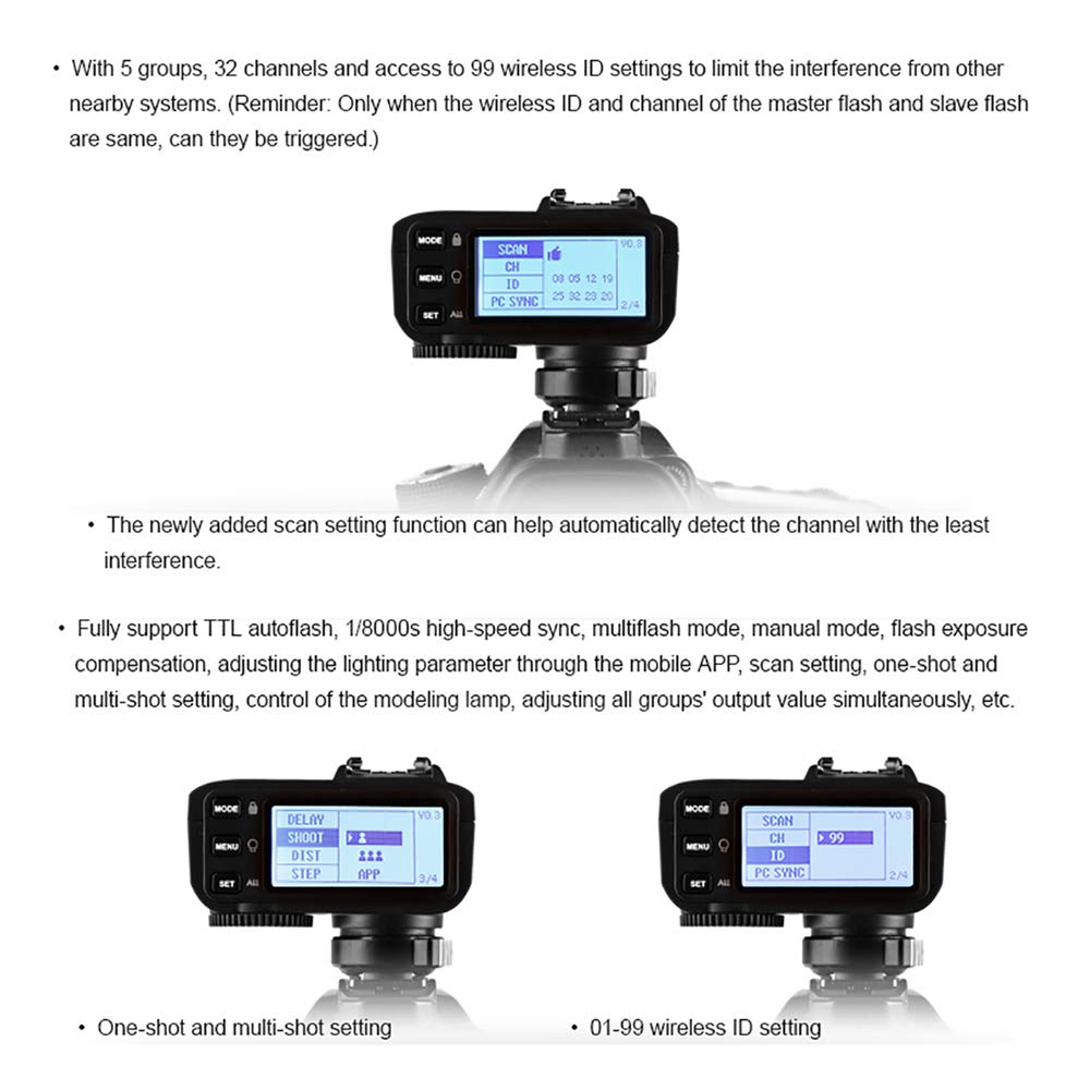 Godox X2T-F 2.4G Wireless Flash Trigger Transmisor para Fuji con TTL II HSS 1 / 8000s Grupo Función LED Panel de Control actualización firmware