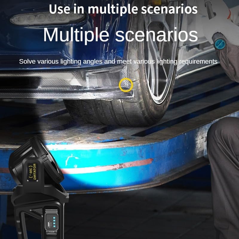 Miniatura 5 de Proyector de 1300000 lúmenes, linterna LED recargable con cabezal giratorio de 350, 9 modos de luces superbrillantes para exteriores, linterna solar