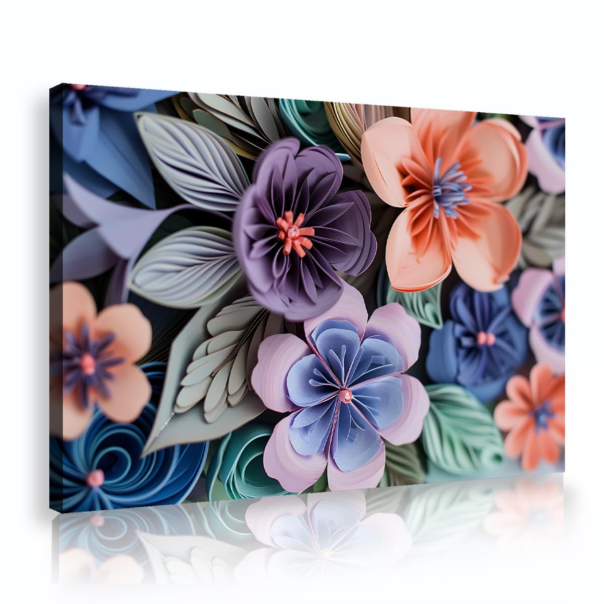 Via Vela Stereoscopic Papercraft Framed Canvas Prints Hallway Origami Floral Blossom Painting Textured Pictures Elegant Artwork for Dining Room Decor 70x105cm