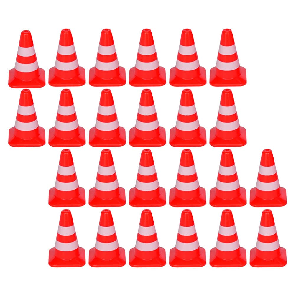NUOBESTY 60pcs Mini Red Traffic Cones Small Roadblock Cone Models Simulation Construction Cone Toys for Children Sand Table Road Parking Field Marker Sign DIY Ornaments