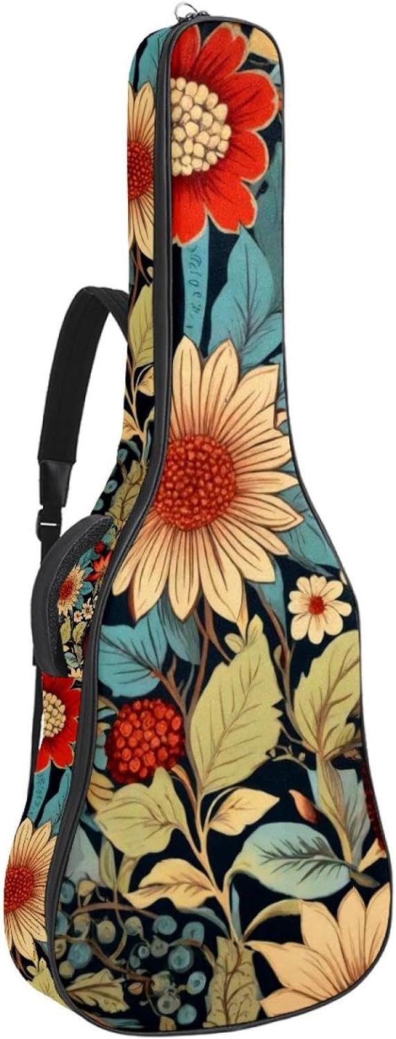 Acoustic Guitar Bag, 40 41 42 Inch Guitar Case Cover Soft Guitar Gig Bag for Acoustic Electric Bass Classical Guitar, Vintage Flowers Pattern
