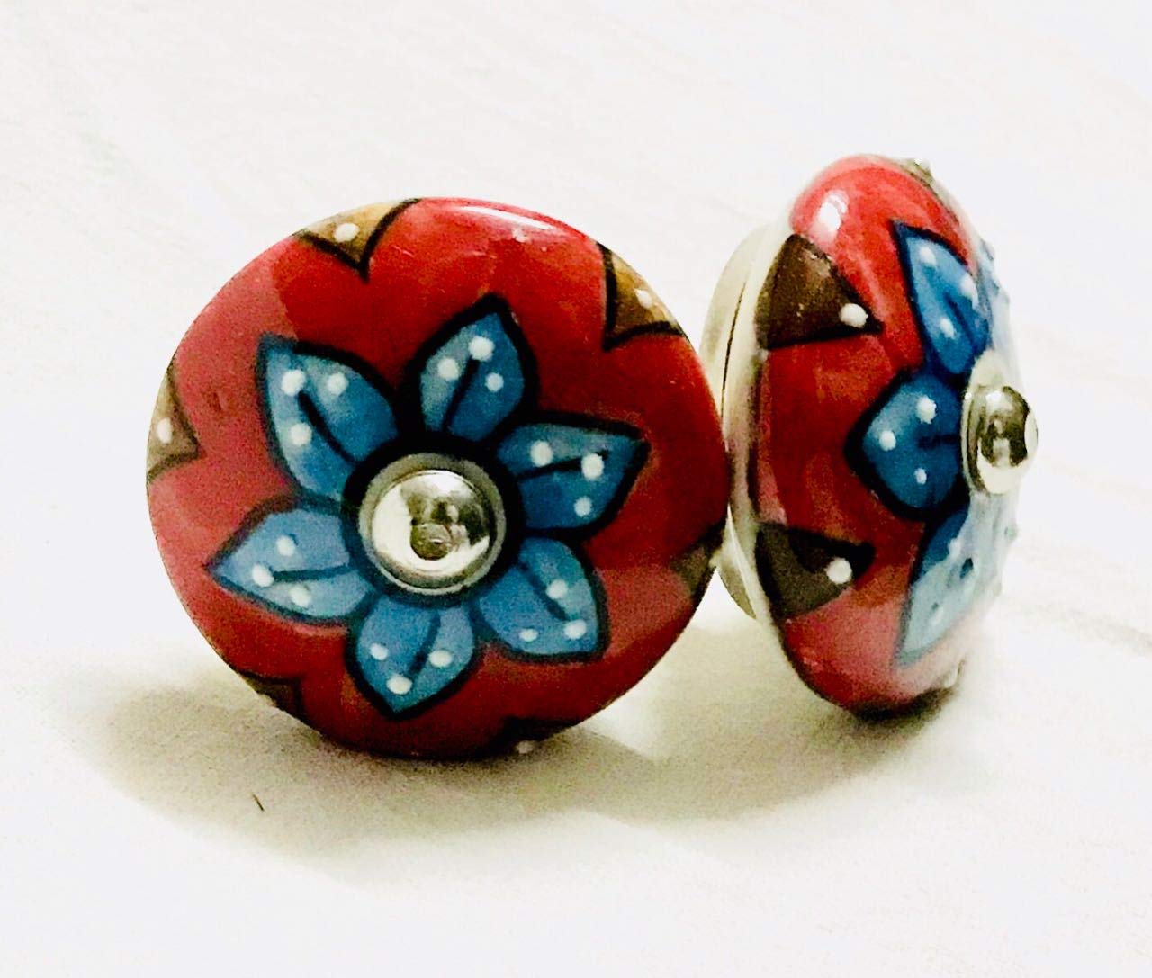 Shriyam Craft Set of 2 Door Drawers Knobs in Ceramic Blue Pottery (ABP 007)