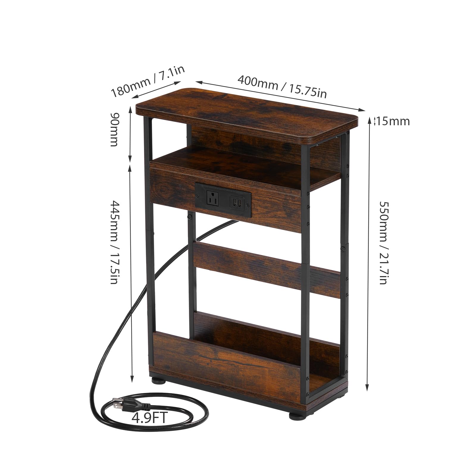 YEAKOO Narrow Side Table With UK-Plug Charging Station - Image 3