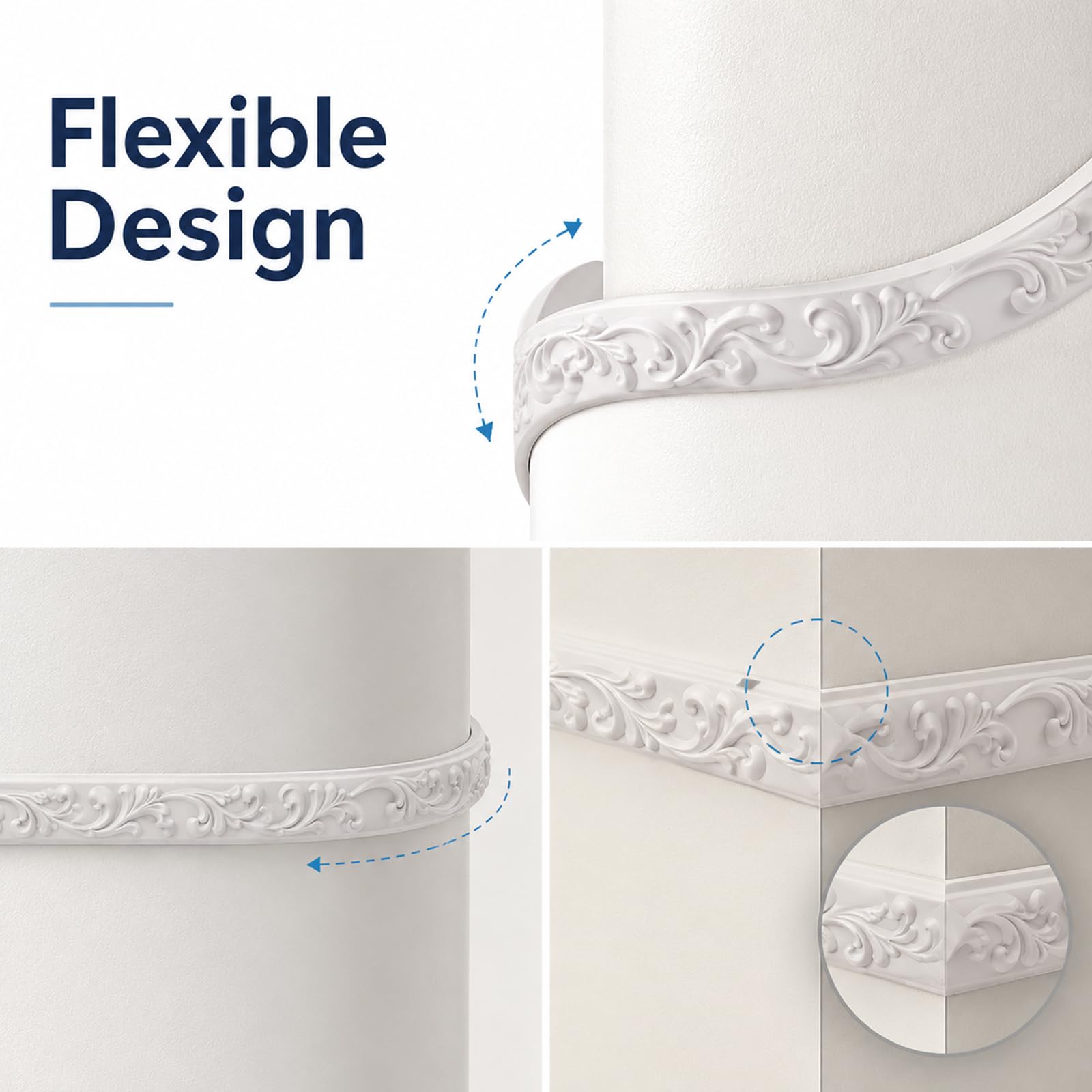 Cornici in Pvc Per Soffitto E Pareti Modanatura Flessibile Per Porte I,5m | modanature per pareti flessibile Cornici pvc Decorative Verniciabili Battiscopa per Quadri Porte Boiserie Specchi interna