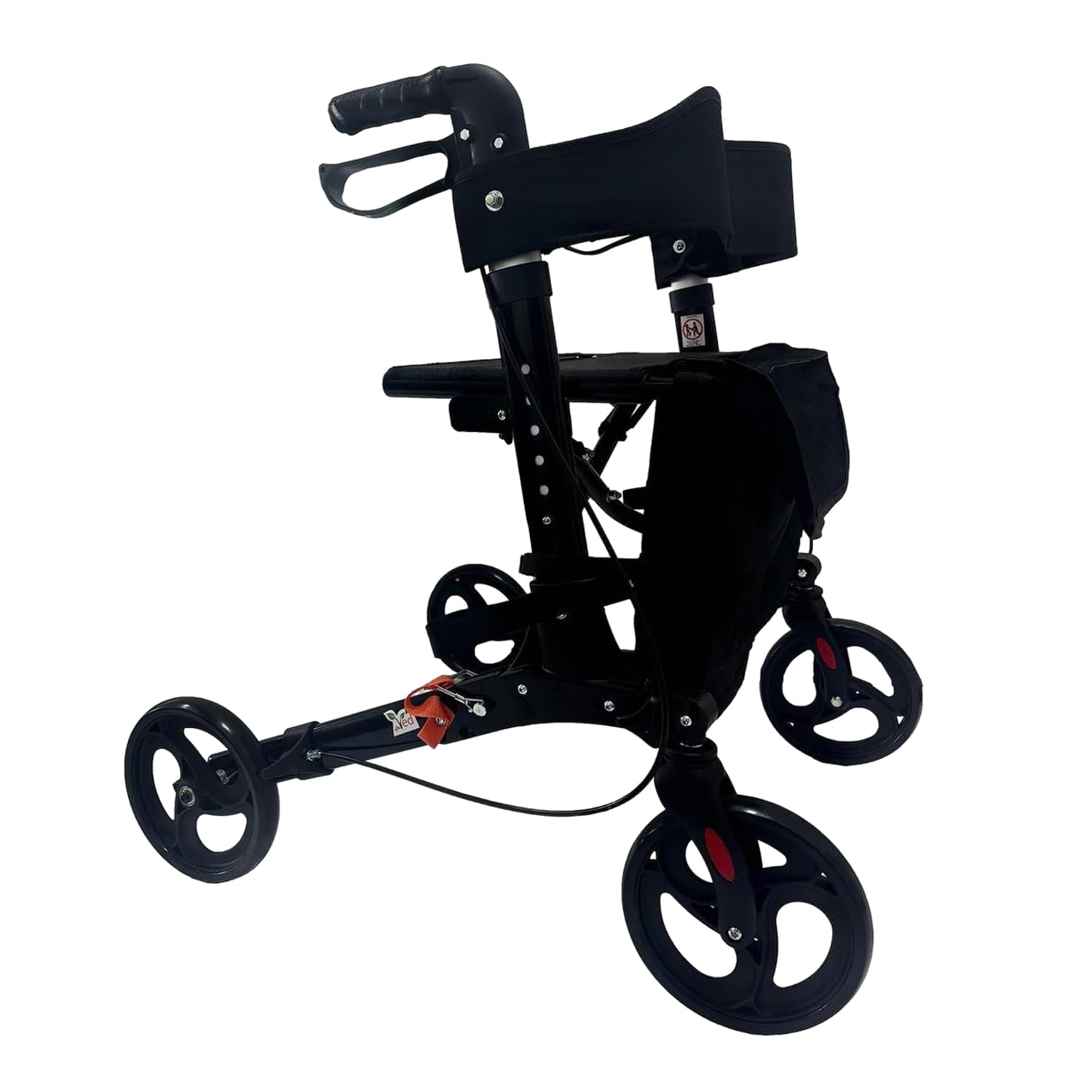 Deambulatore pieghevole leggero con sedile, borsa portaoggetti e freni,Ausilio per la mobilità a 4 ruote per anziani e disabili Telaio per deambulazione regolabile in altezza con maniglie comode Nero