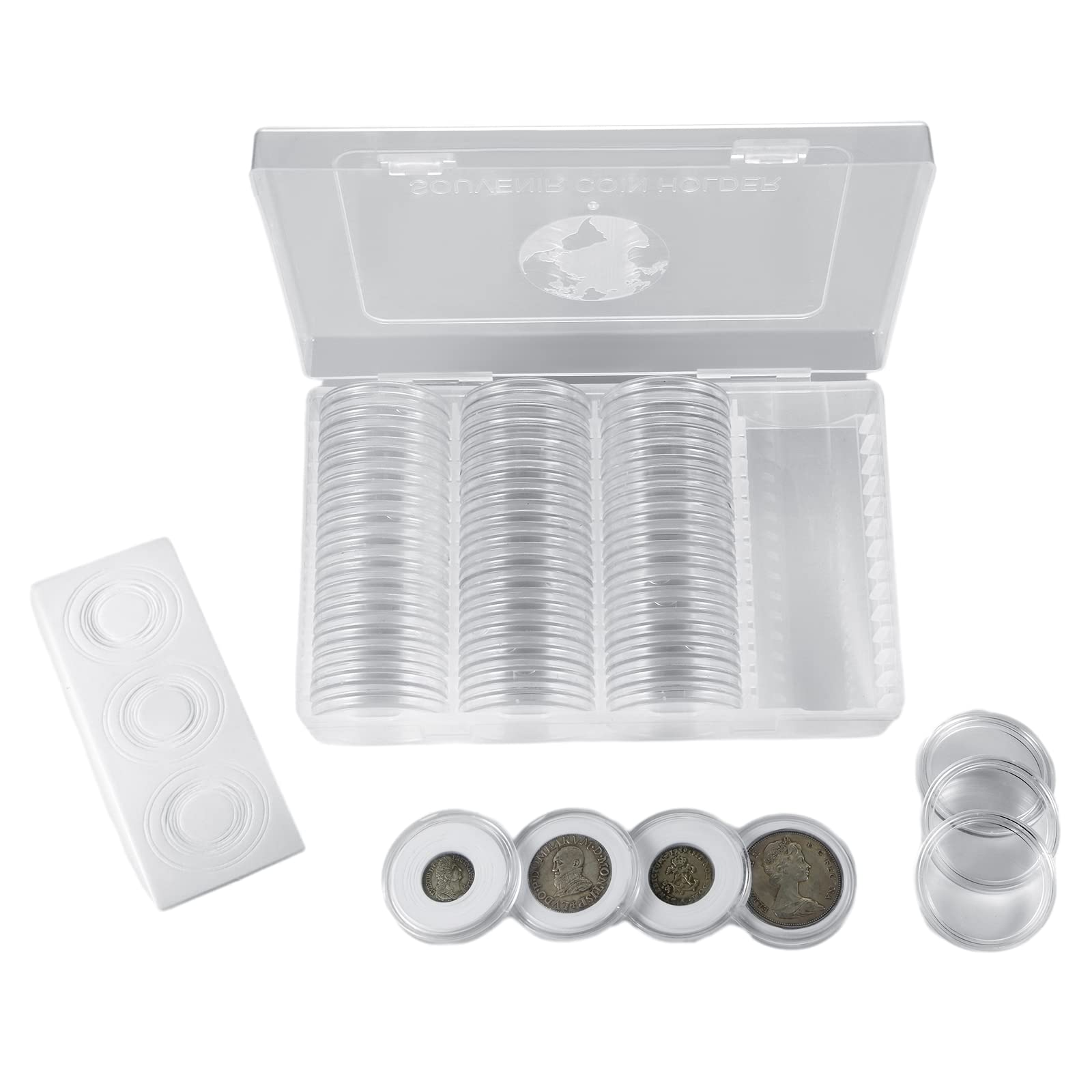 41mm Coin Capsules - 60 Piece Set with Foam Gasket, Coin Storage Case Box for Collection