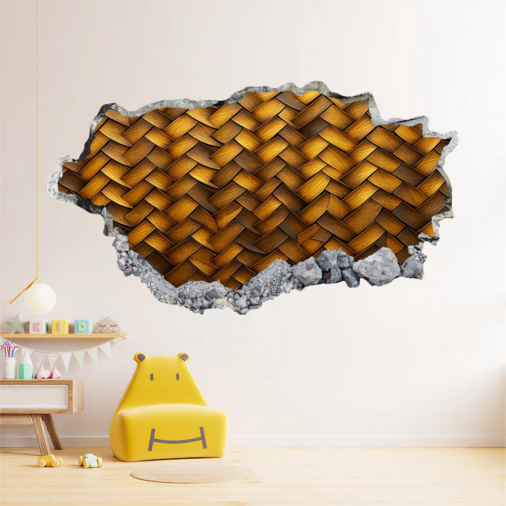3D Wandtattoo Wanddurchbruch, Gewebte Textur Durchbruch Wandaufkleber für Kinderzimmer, sticker für Wohnzimmer, Gold Wandsticker, Wandbild Junge Mädchen Schlafzimmer