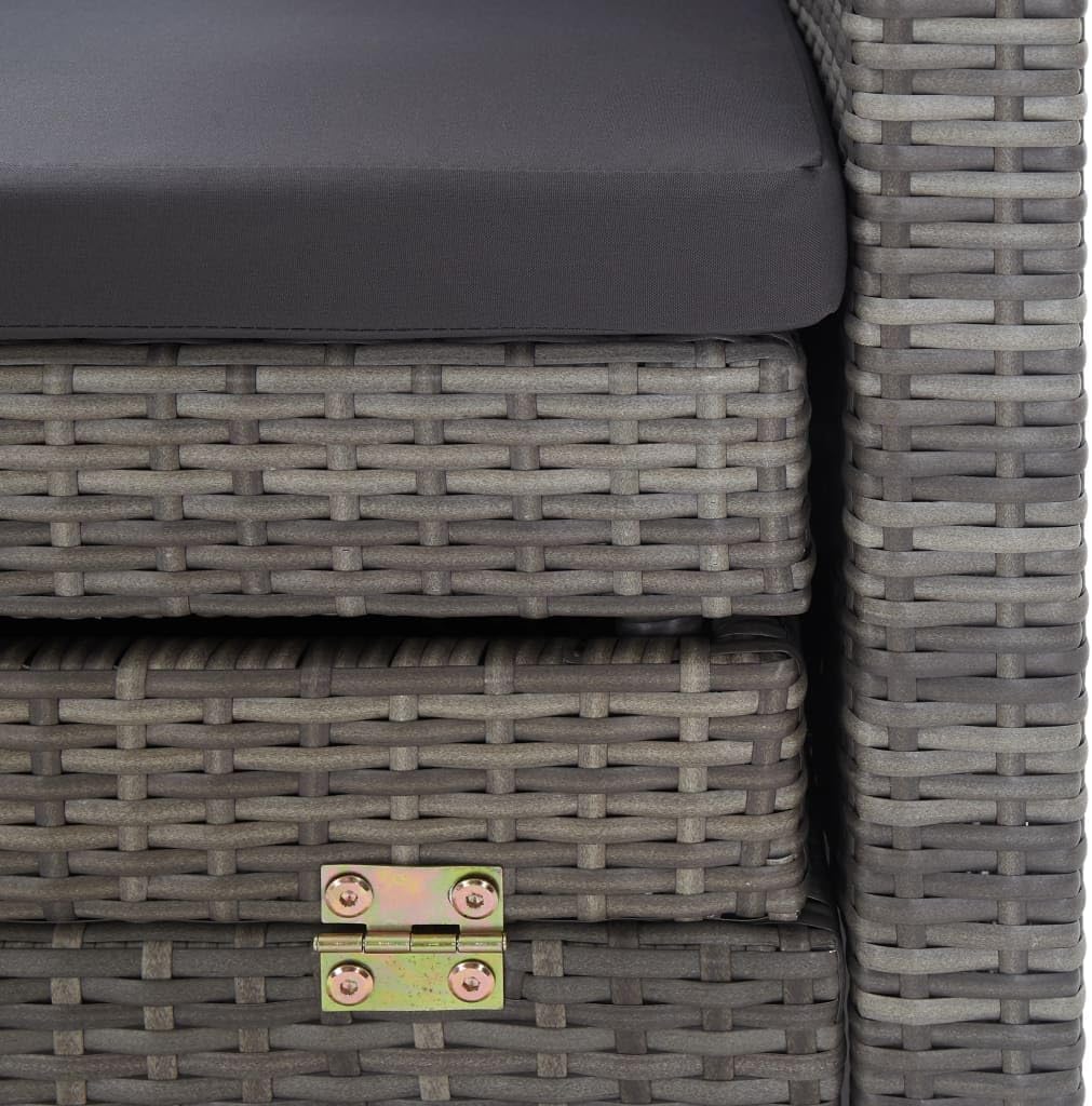 Extendable 3-Seater Sofa Bed Gray Poly Rattan Roof Versatile Attractive for Outdoor Seating Patio Decor