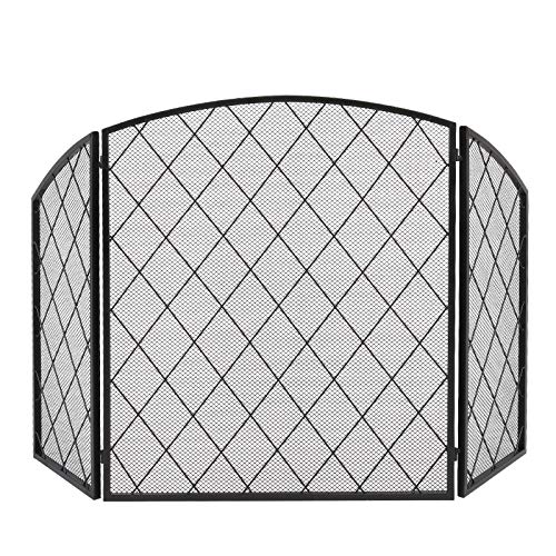 Parascintille Camino Parascintille for camino ripiegabile ad arco con linea sottile, griglia diamantata in ferro decorativo, 128 x 77 x 1 cm, dimensioni spiegate Protezione per Stufa/Caminetti