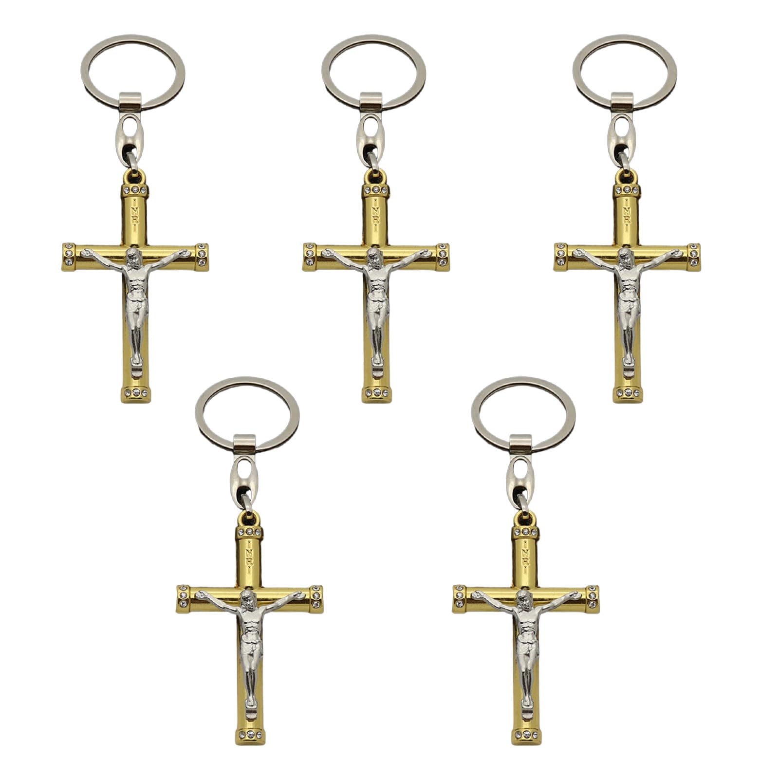 Tsophreniq 5pcs Gold Silver Color Cross Pendants 40x65mm Religious Charm Keychains Jewelry Making Finding Supplies Charm for Jewelry Making