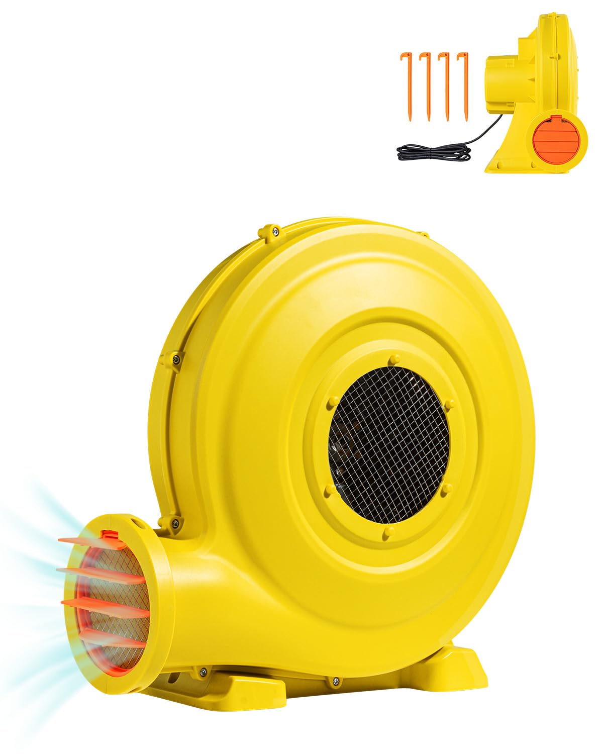 VEVOR Soplador de Aire para Castillos Inflables, 870 W y 950 W, 1,3 HP, Bomba Comercial, Ventilador Eléctrico 3300 RPM, Castillos Inflables, Toboganes de Agua, Amarillo, 420 x 240 x 420 mm