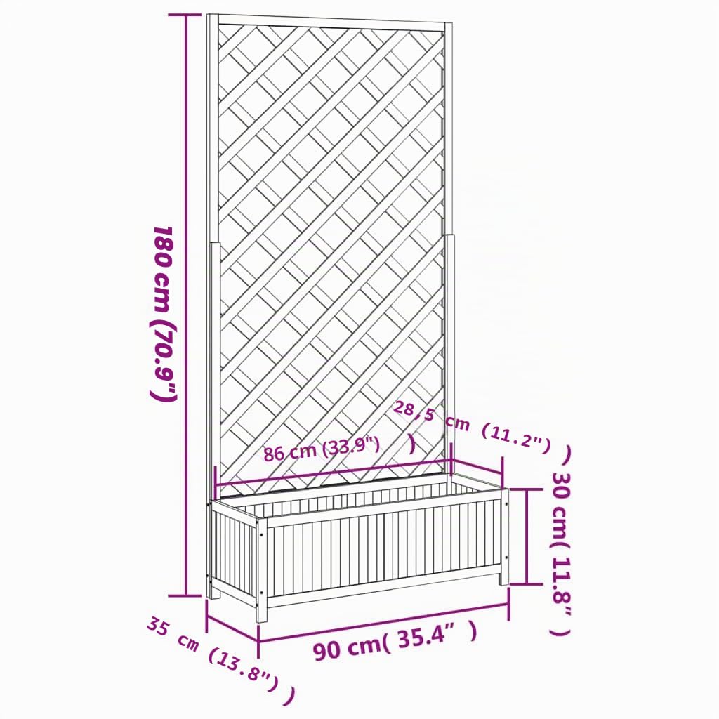 vidaXL Macetero con Enrejado 90x35x180 cm, Madera de Abeto Maciza, Marrón, Jardín Elevado para Interior y Exterior, Balcón & Jardín, Soporte para Plantas trepadoras, Jardinera, Portamacetas de Madera