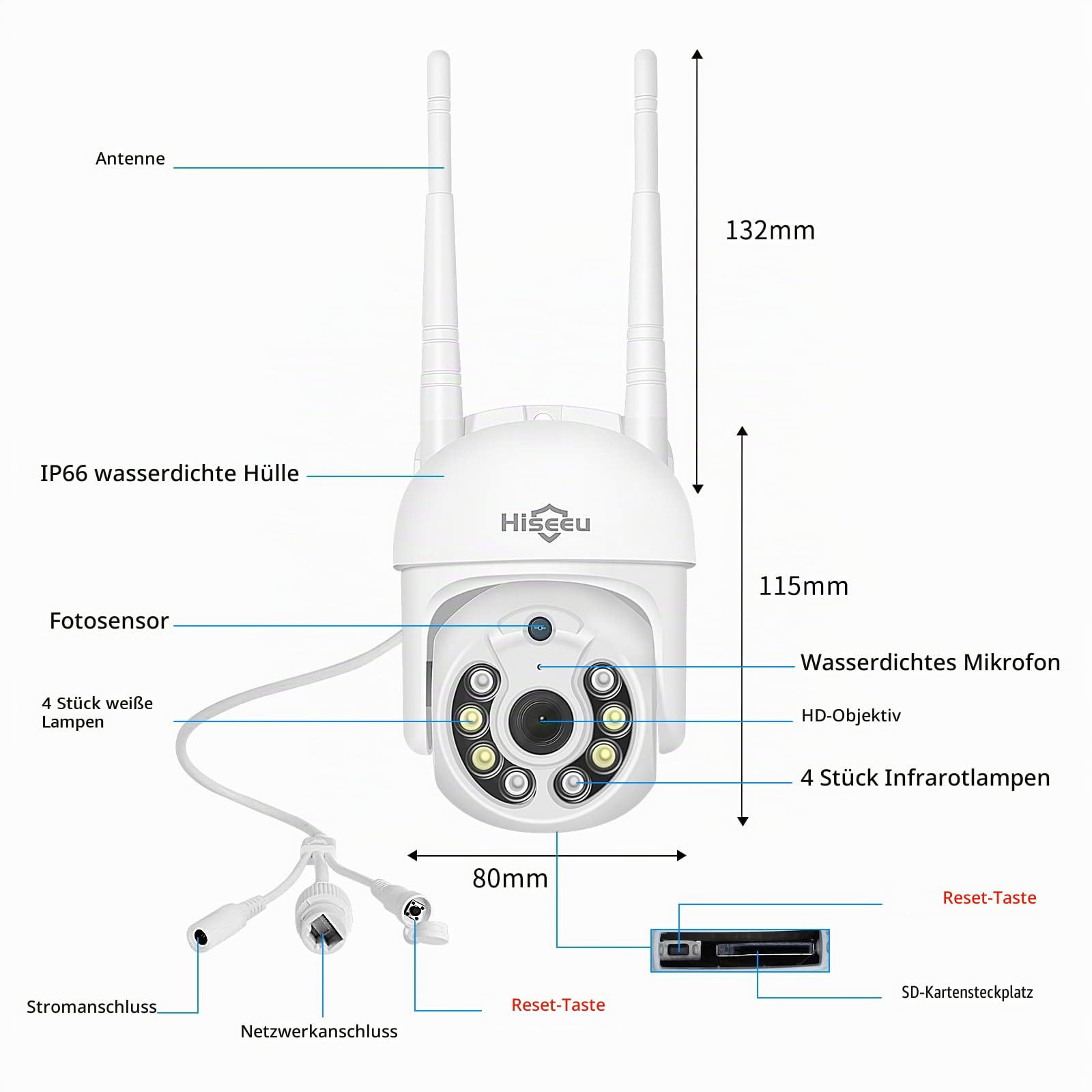 Hiseeu 5 MP Überwachungskamera Außen-WLAN mit automatischer Verfolgung, 350°/90° schwenkbar, Farbnachtsicht, Zwei-Wege-Audio, IP66 wasserdicht, Cloud- und SD-Kartenspeicher