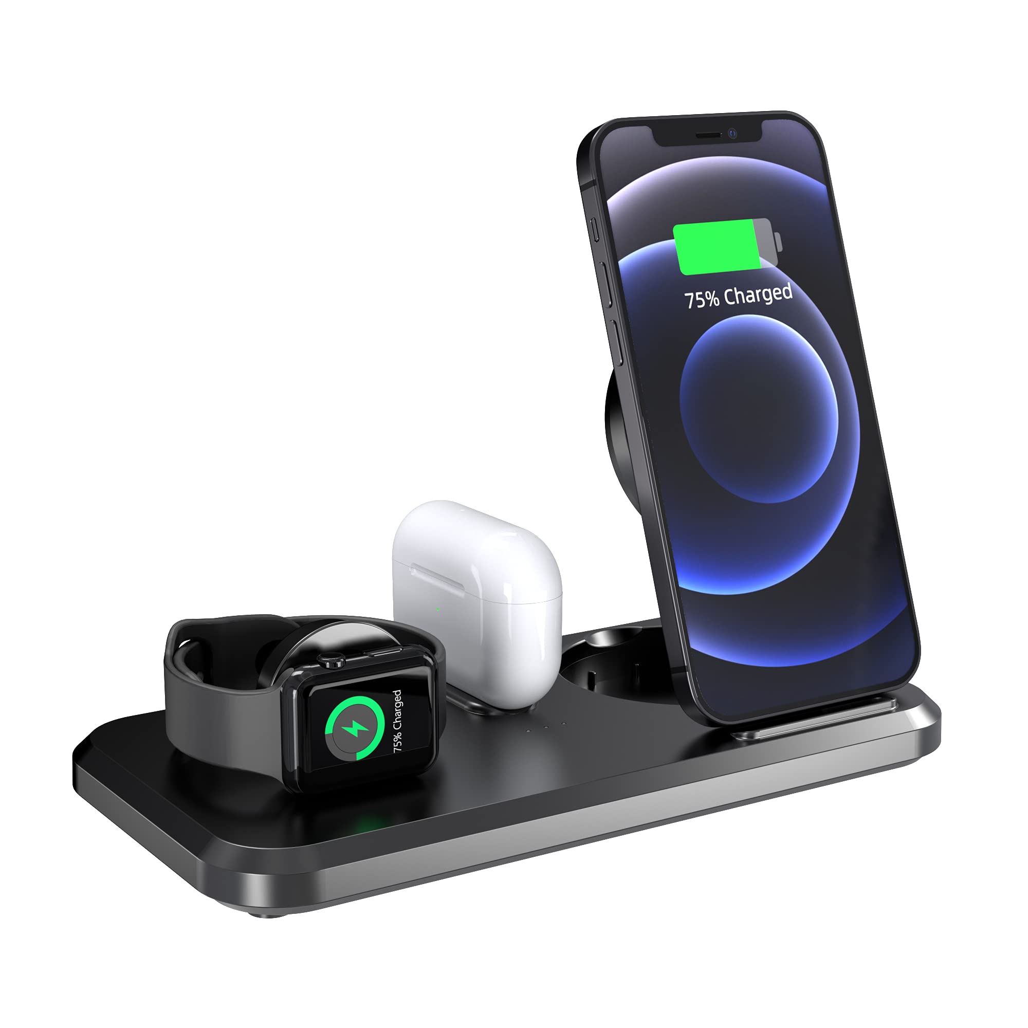 Smart Face Wireless Charger 3 in 1 Wireless Charging Station Dock for Apple Watch Series Se 6/5/4/3/2 AirPods 1/2 /Pro Charging Stand for iPhone 12/11 Pro max/Xr/Xs max/X