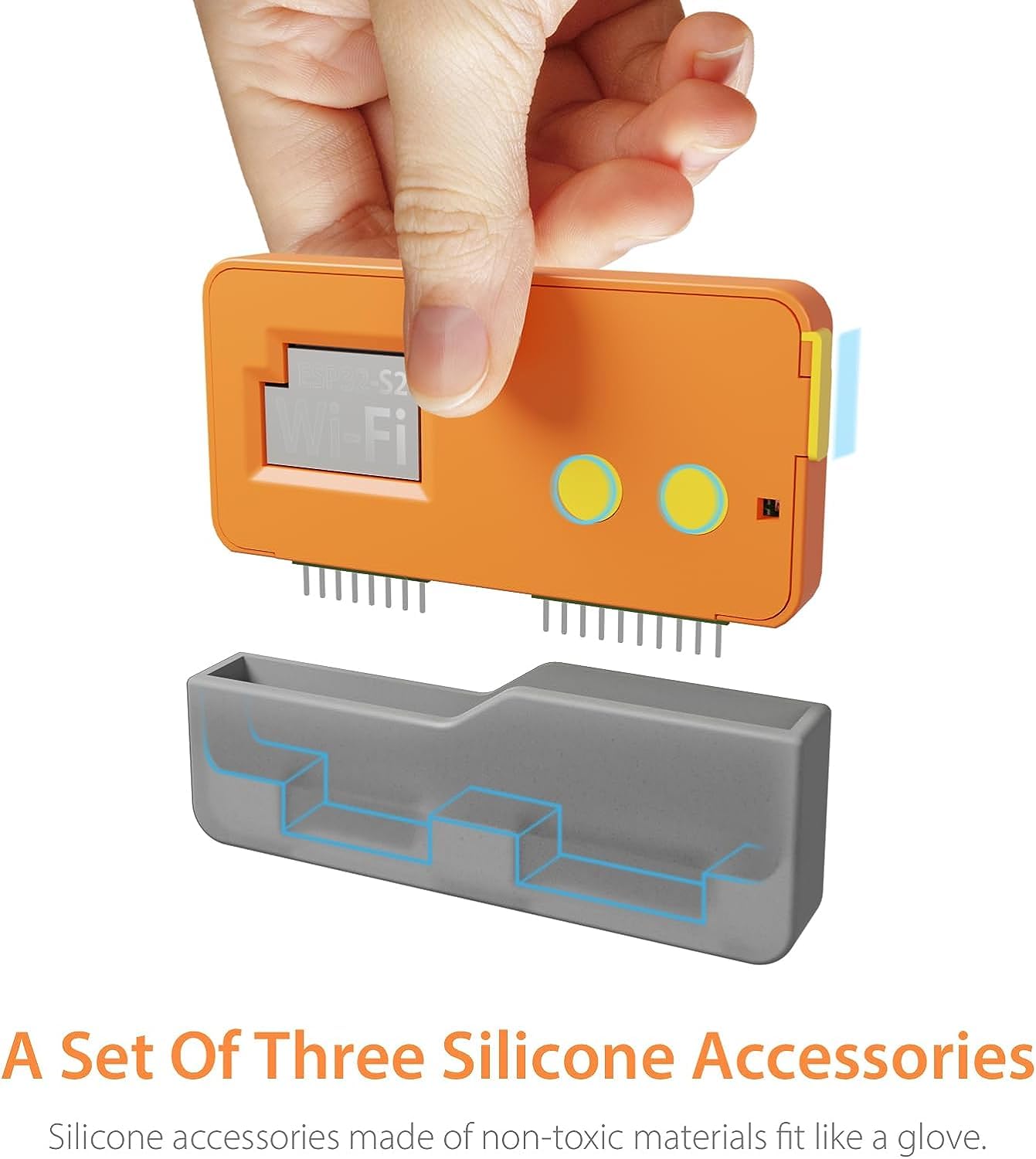 Custodia protettiva per Flipper Zero Wi-Fi Dev Board, custodia per modulo Flipper Zero Wi-Fi 3D stampato Shell con protezione pin, accessori per modulo Wi-Fi Flipper Zero stampa 3D, nero, arancione
