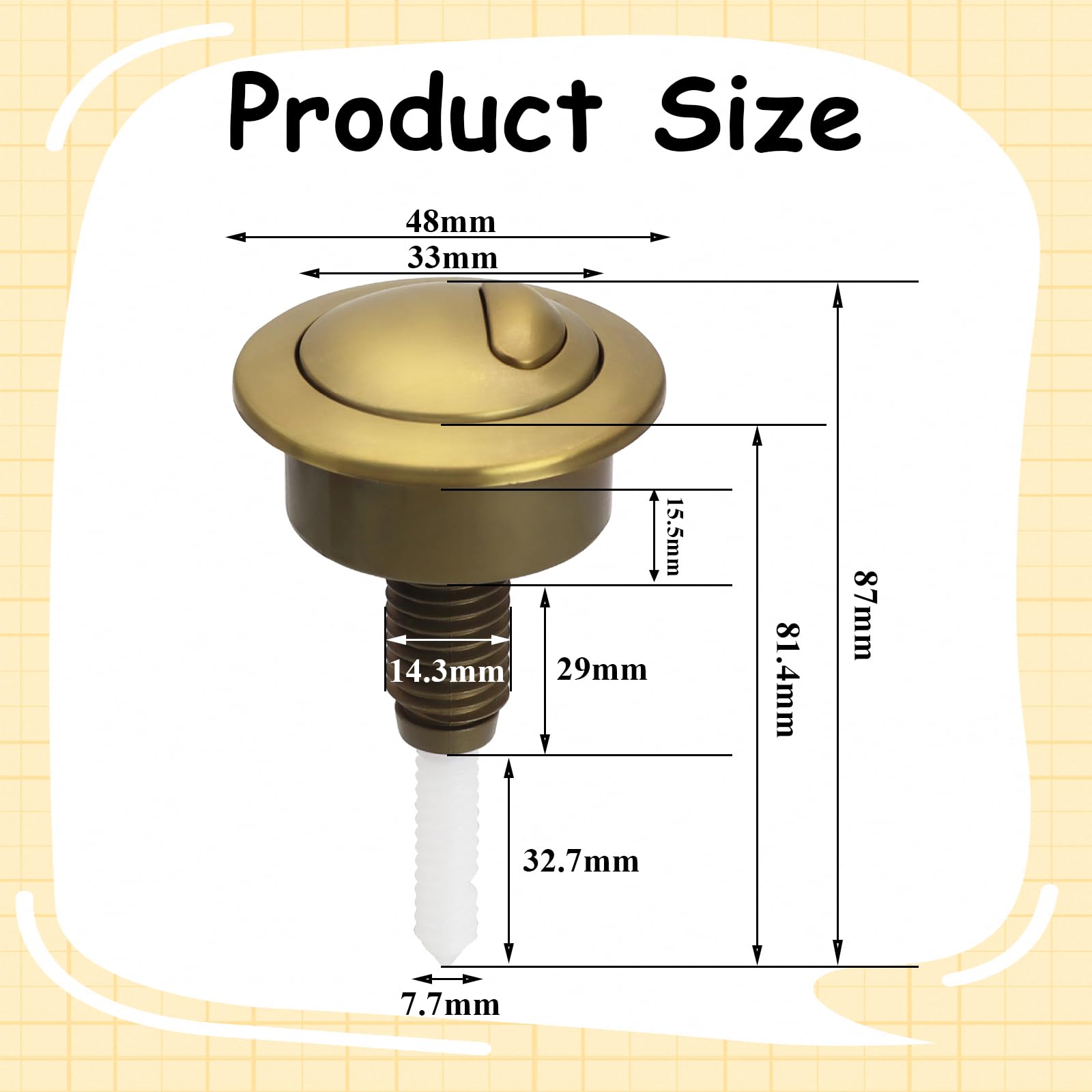 Dual Flush Toilet Push Button, Adjustable Toilet Flusher Button, Toilet Flush Button Compatible with Optima 49, 39-42mm (Gold) - Image 2