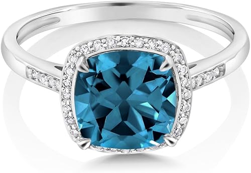 Vista 3 de Gem Stone King Anillo de compromiso de oro blanco de 10 quilates de 2-3 quilates con piedra natal y diamantes blancos de talla cojín de 0.315 in