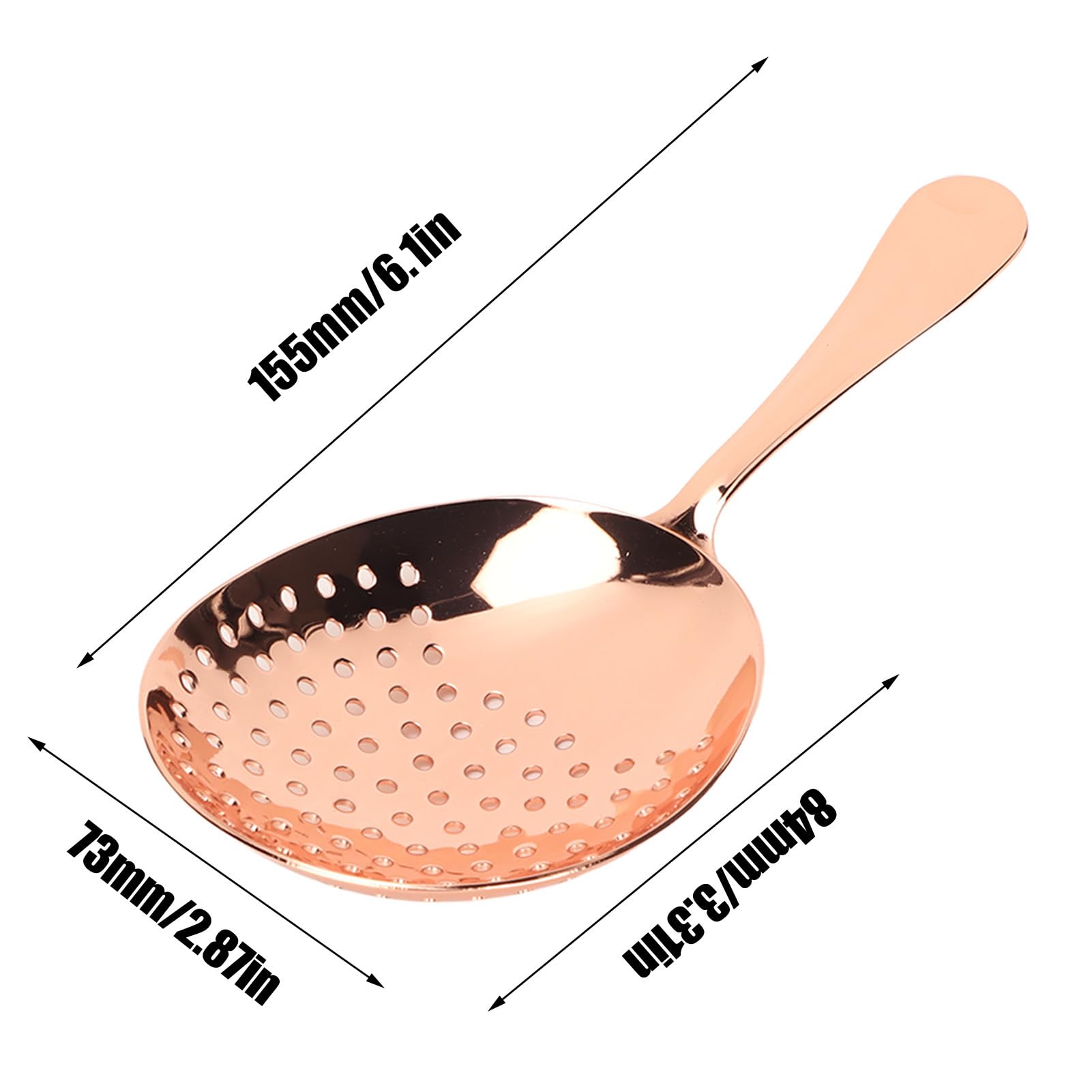 Stainless Steel Julep Strainer Spoon, Ergonomic Handle, Cocktail Strainer, for Home or Commercial Bar Use, Multifunction Skimmer Spoon for Cocktail Bar (Copper Plating)