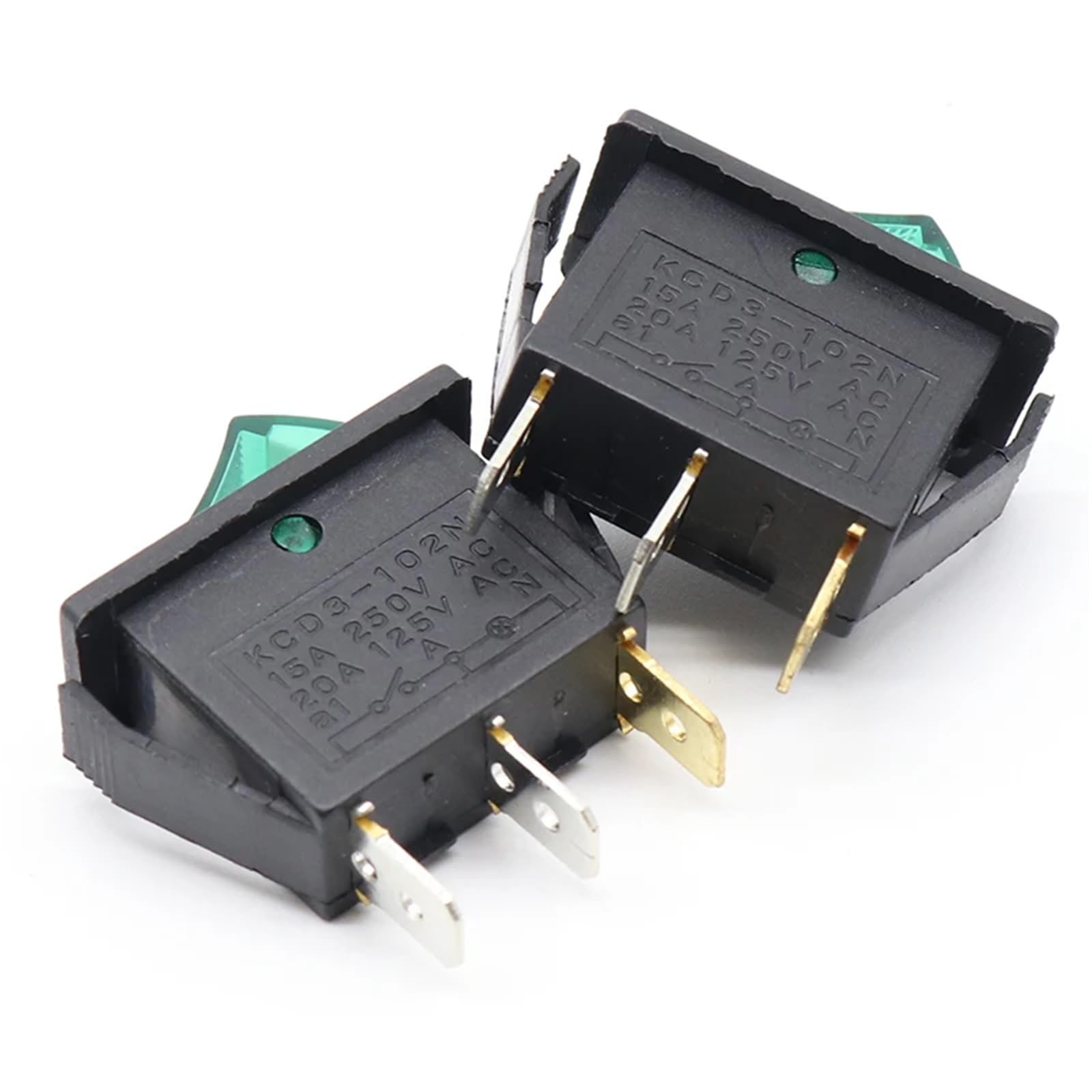 Interrupteur 3 broches avec voyant vert lumineux G124 à bascule haute capacité 20A 125V