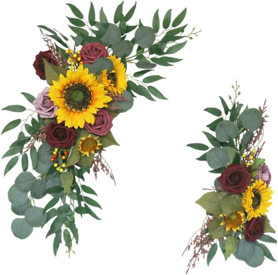 Artificial Wedding Arch Flowers Kit, Sunflowers Rustic 2pcs Flower Garland for Lintel, Wall, Door Party Reception Decoration