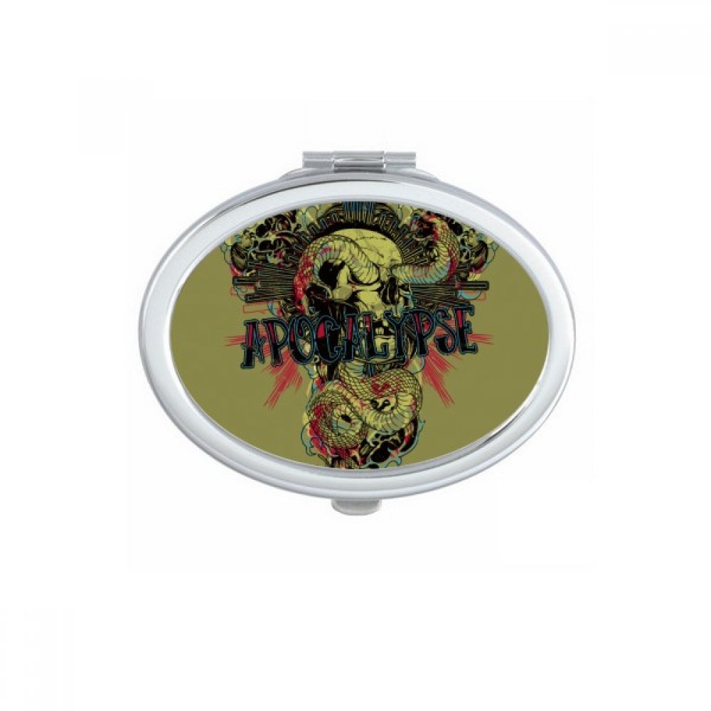 Miroir de poche ovale avec motif de serpent créature et design compact pour sac à main