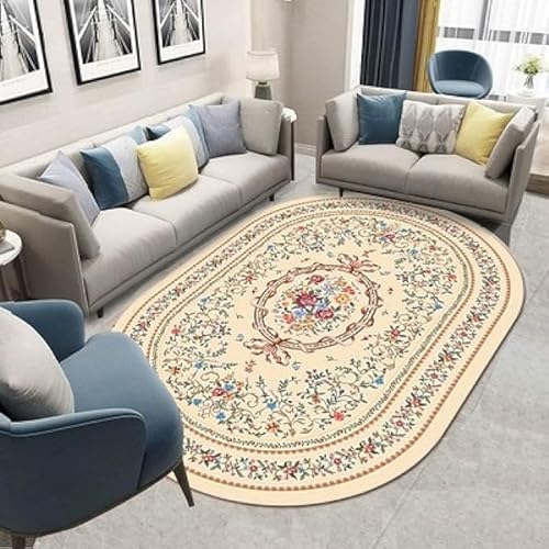 Tappeti Design Alfombra Oval Salon Habitacion Dormitorio Comedor, Flores de Estilo étnico Pequeño Pelo Corto Antideslizante Alfombra del Piso Oval 70x120CM