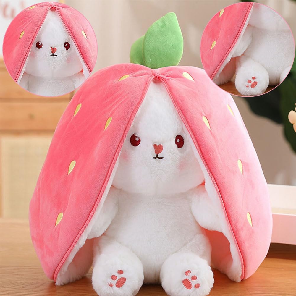 NyaSaa Pink Reversible Strawberry Rabbit Plush Toy,Cute Bunny Stuffed Plush Doll with Zipper,Cute Bunny for Children,Girls,Boys,Holiday Warm (18cm) - Image 3