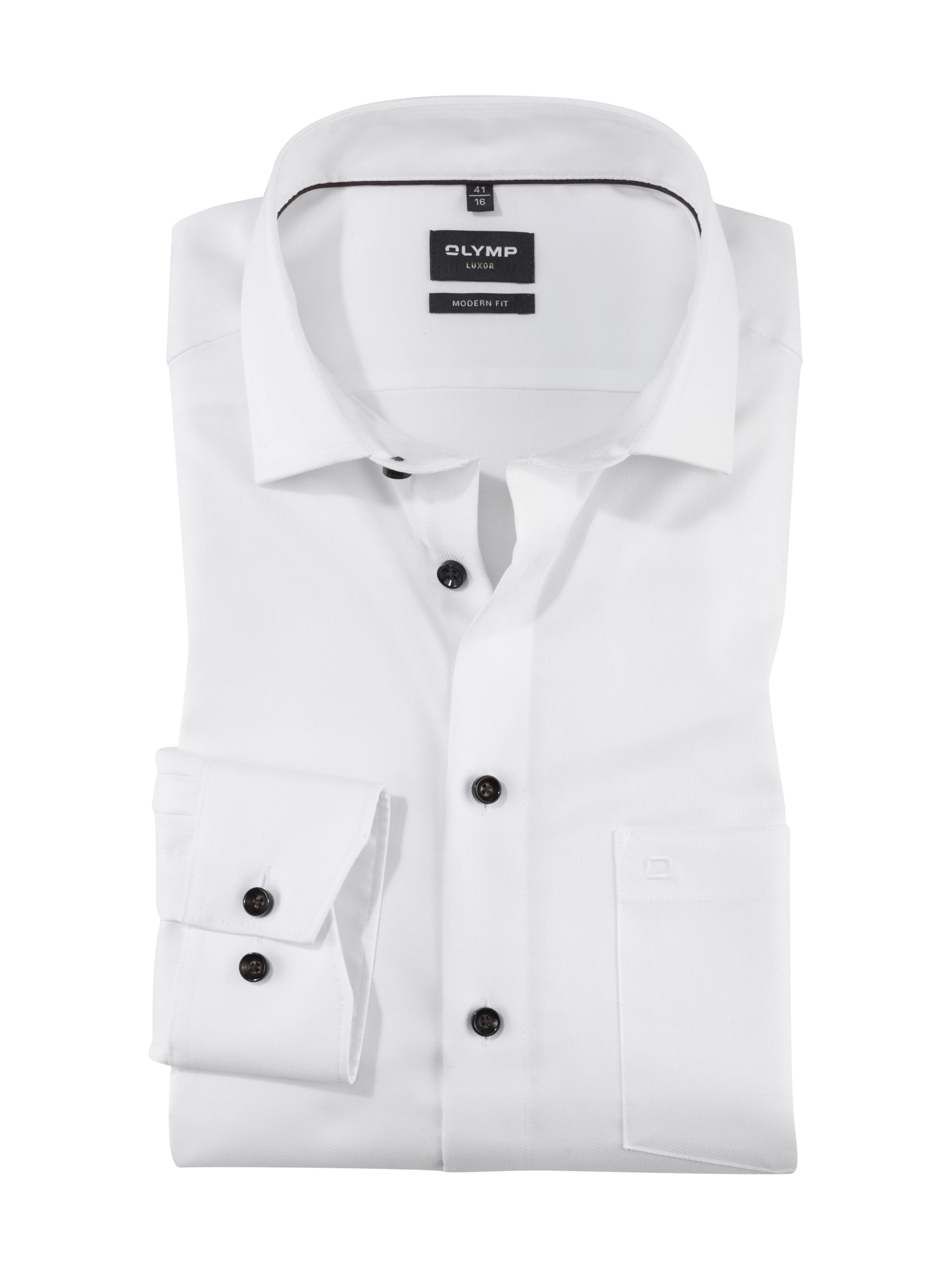 Olymp Men's White 00 Luxor Long-Sleeved Shirt, Faux Plain, Luxor Modern Fit, 19 Global Kent, 15.5