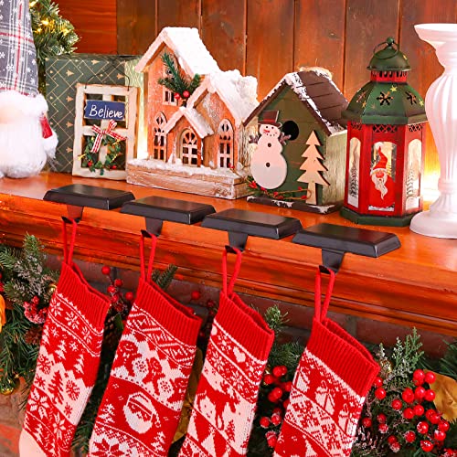 Zhengmy 6 Pcs Christmas Stocking Holders for Mantel Metal Hanging Hooks Stocking Hangers for Fireplace Xmas Party Decoration((Black)
