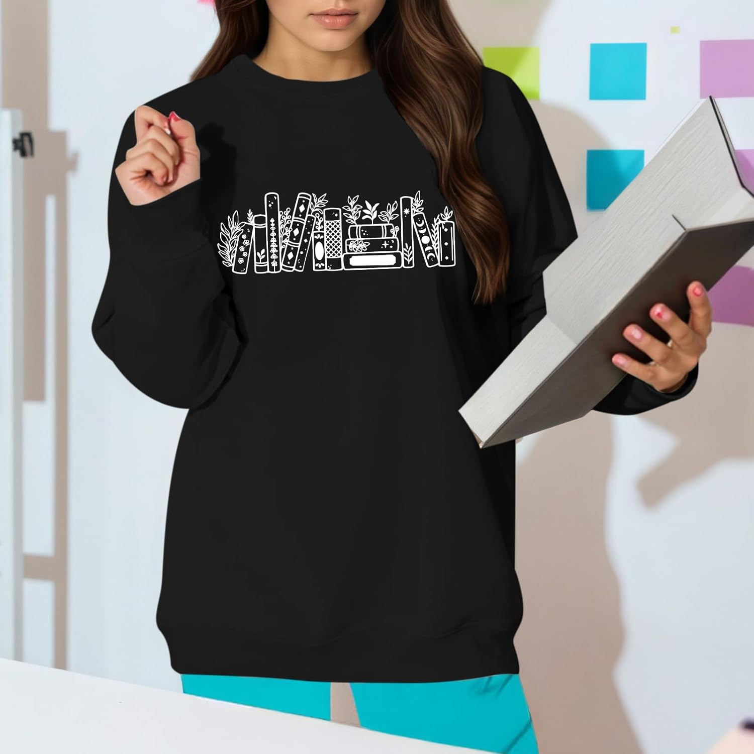 Book Sweatshirts for Women Oversized Bookish Reading Sweatshirt Teacher Long Sleeve Shirts Graphic Pullover Tops - Image 2