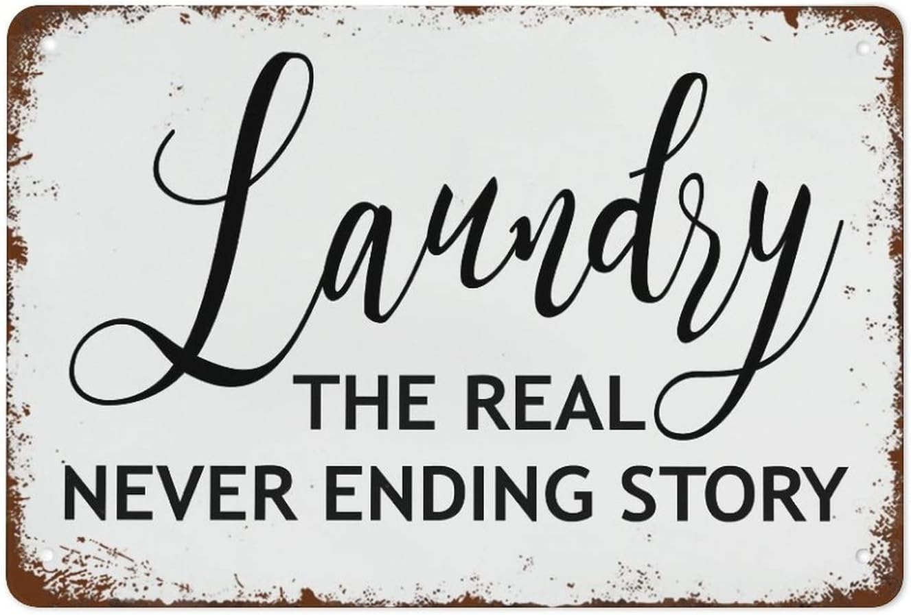 Laundry the Never Ending Story Sign Funny Laundry Room Garage Sign Vintage Tin Signs Home Kitchen Decorations Wall Decor Metal Poster for Room 8x12inch