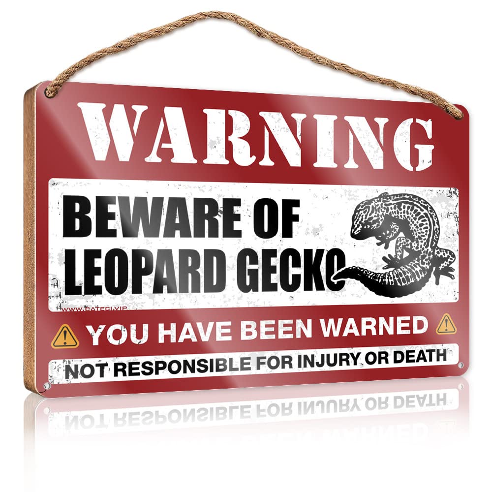 FZFN Wood Signs Decor Beware Of Leopard Gecko Wooden Sign Bathroom Signs For Door Boys Bedroom Decor(15X28CM)