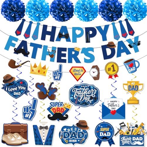 31Pcs Happy Fathers Day Decorations, Happy Fathers Day Banner Fathers Day Hanging...