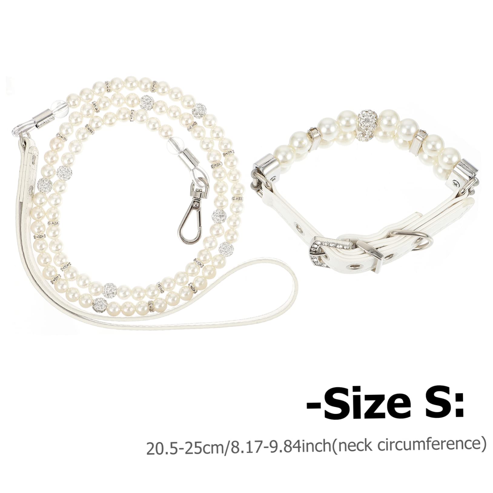 Collare e Guinzaglio Cane Perle Finte Bianco in Pelle PU 2 Pezzi | Regolabile e Staccabile, per Cuccioli e Cani Piccoli, per Addestramento, Feste, Matrimoni e Foto, Bianco