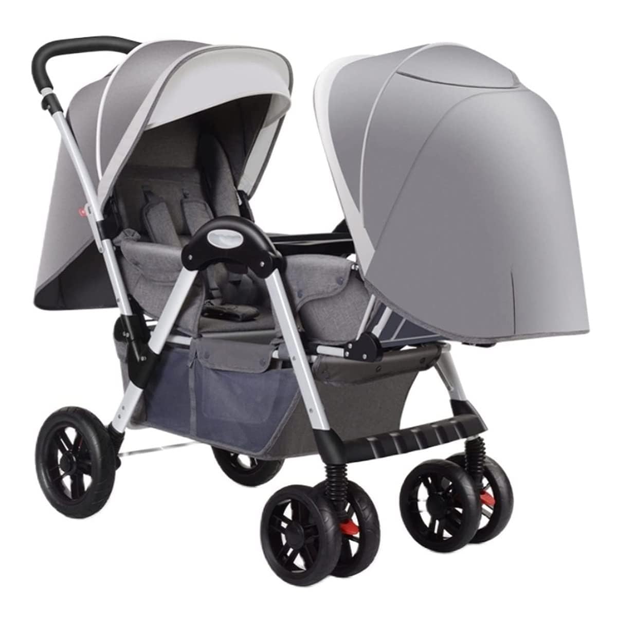 Landaus Poussette jumelle Poussette compacte Poussette Dossier réglable Landau Chariot Commodité Poussette Pliable Double Siège (Couleur : Gris) Poussettes combinées