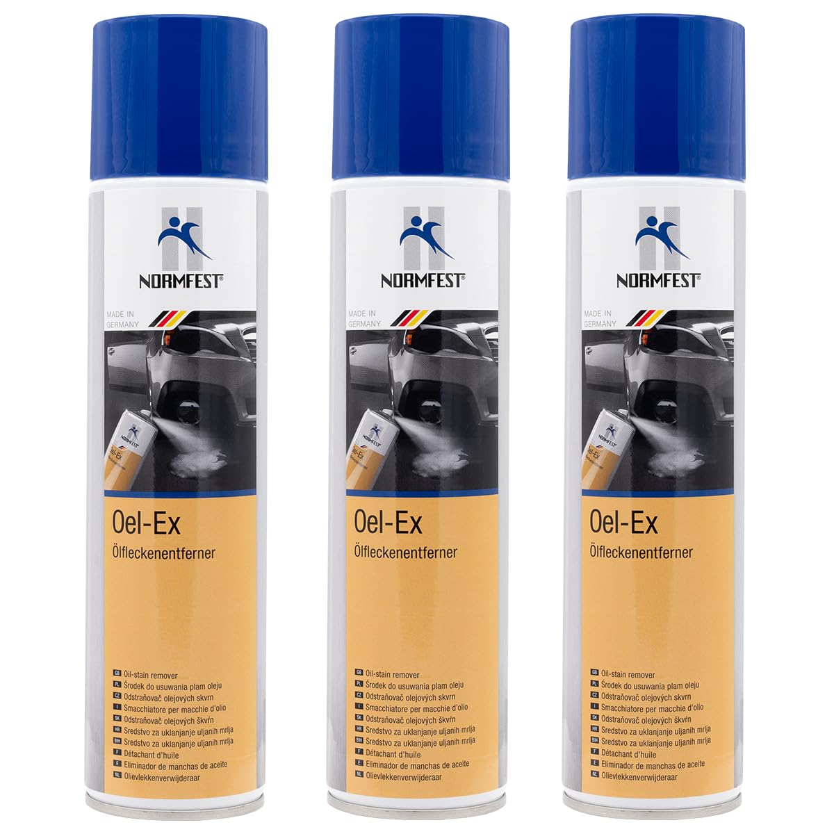 Normfest Oel-Ex 3x 400 ml – Ölfleckenentferner für Pflaster, Beton, Stein & Textilien, entfernt Öl- & Altölflecken, Tiefenreiniger für Garage, Werkstatt & Einfahrt