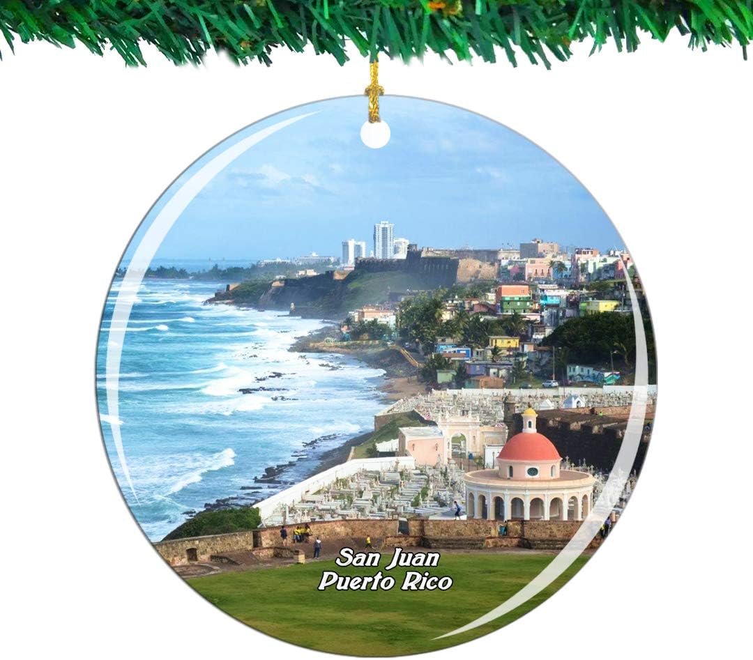 WeekinoOld San Juan Puerto Rico Christmas Ornament City Travel Souvenir Collection Double Sided Porcelain 2.85 Inch Hanging Tree Decoration