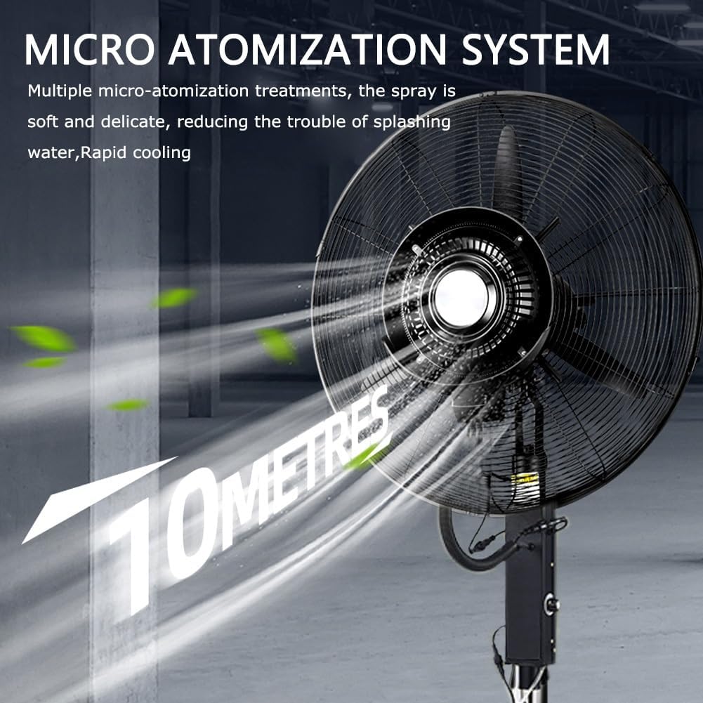 Liftable Misting Fan 65/75cm Outdoor Misting Pedestal Fan 90° Oscillation With 42L Water Tank 3 Cooling Speeds Industrial Standing Spray Fan(30in)