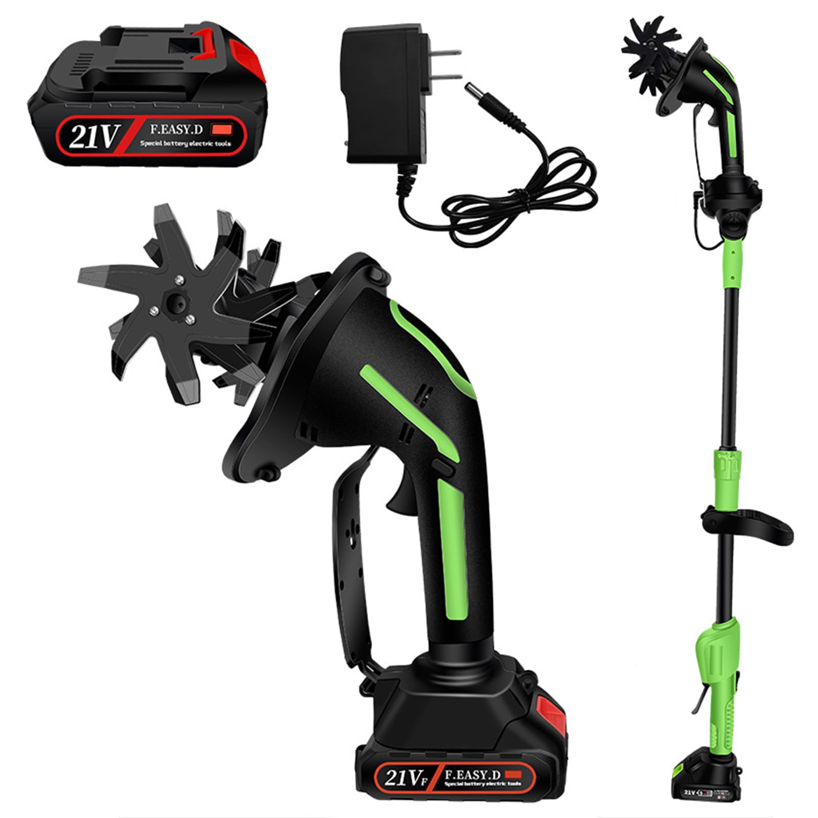 Motozappa/motocoltivatore Cordless 2 in 1, Larghezza E profondità di Lavorazione di 10cm, Motozappa Elettrica da Giardino con Asta di Prolunga da 130cm, Batterie da 24 V E Caricabatterie