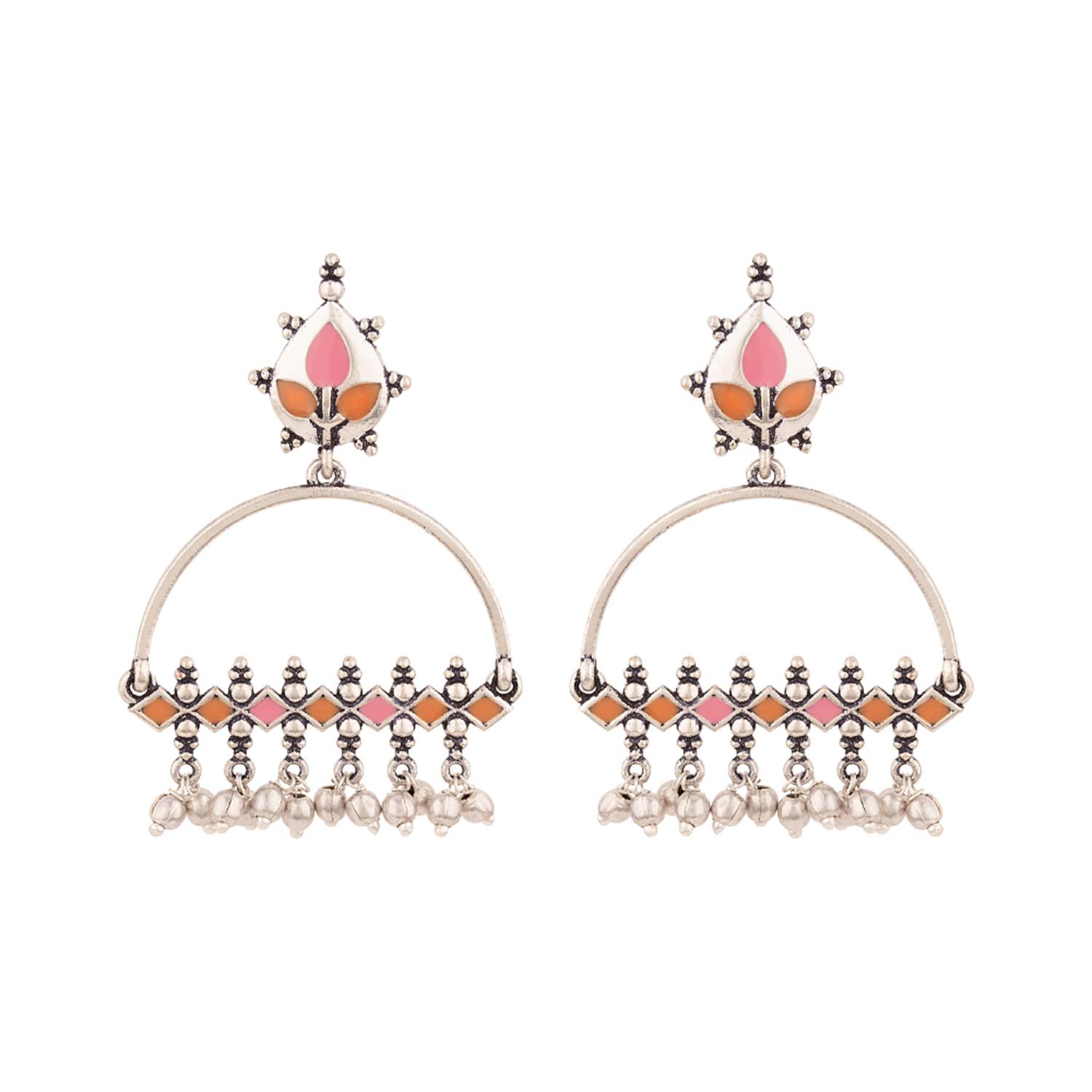 VOYLLASilver Brass Bagh E Fiza Metal Embellishments Earrings for women