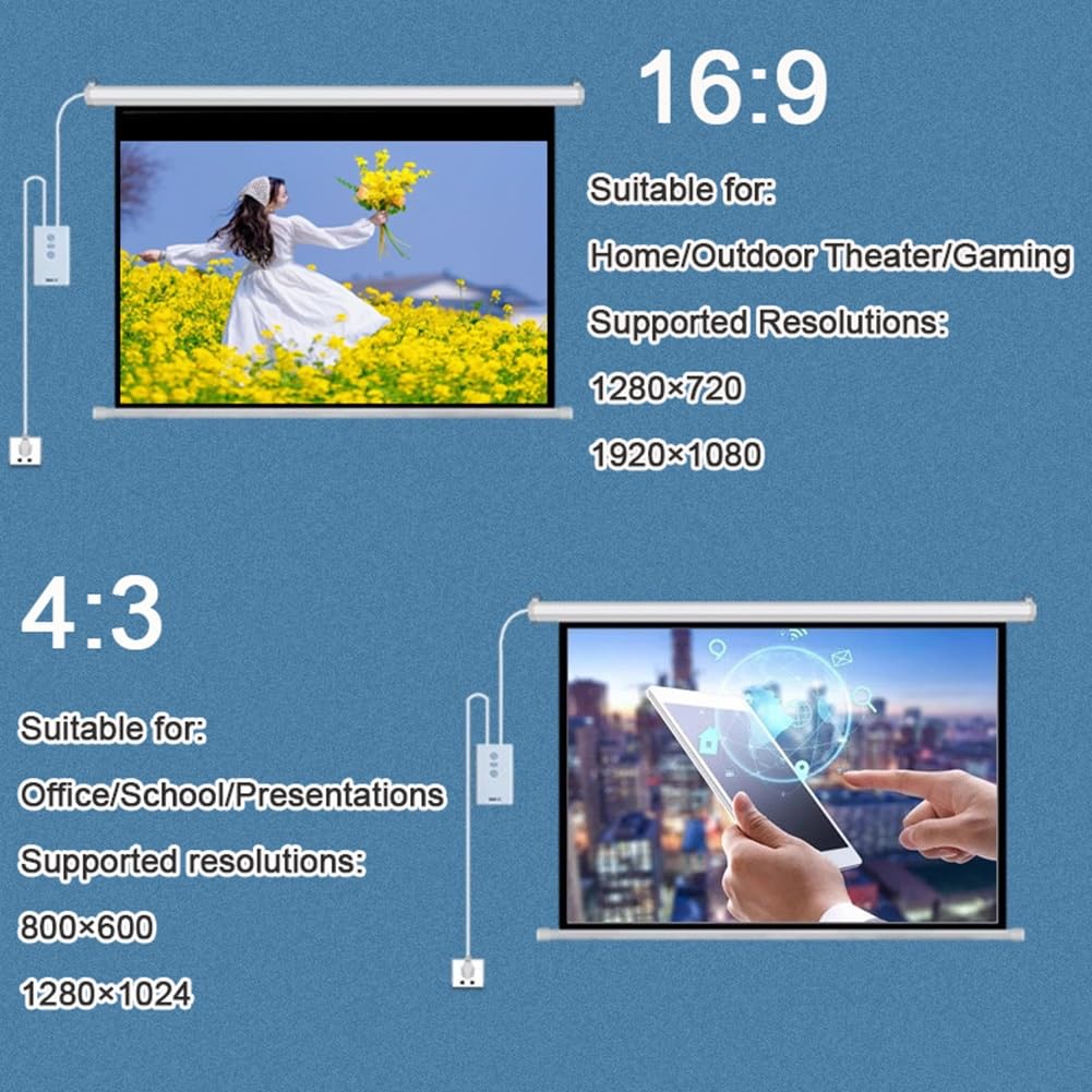 Schermo per Proiettore Motorizzato con Telecomando,Schermo di Proiezione Elettrico Automatico da 60 Pollici,Schermo per Film 4K HD per Cinema a Casa e Ufficio(16:9)