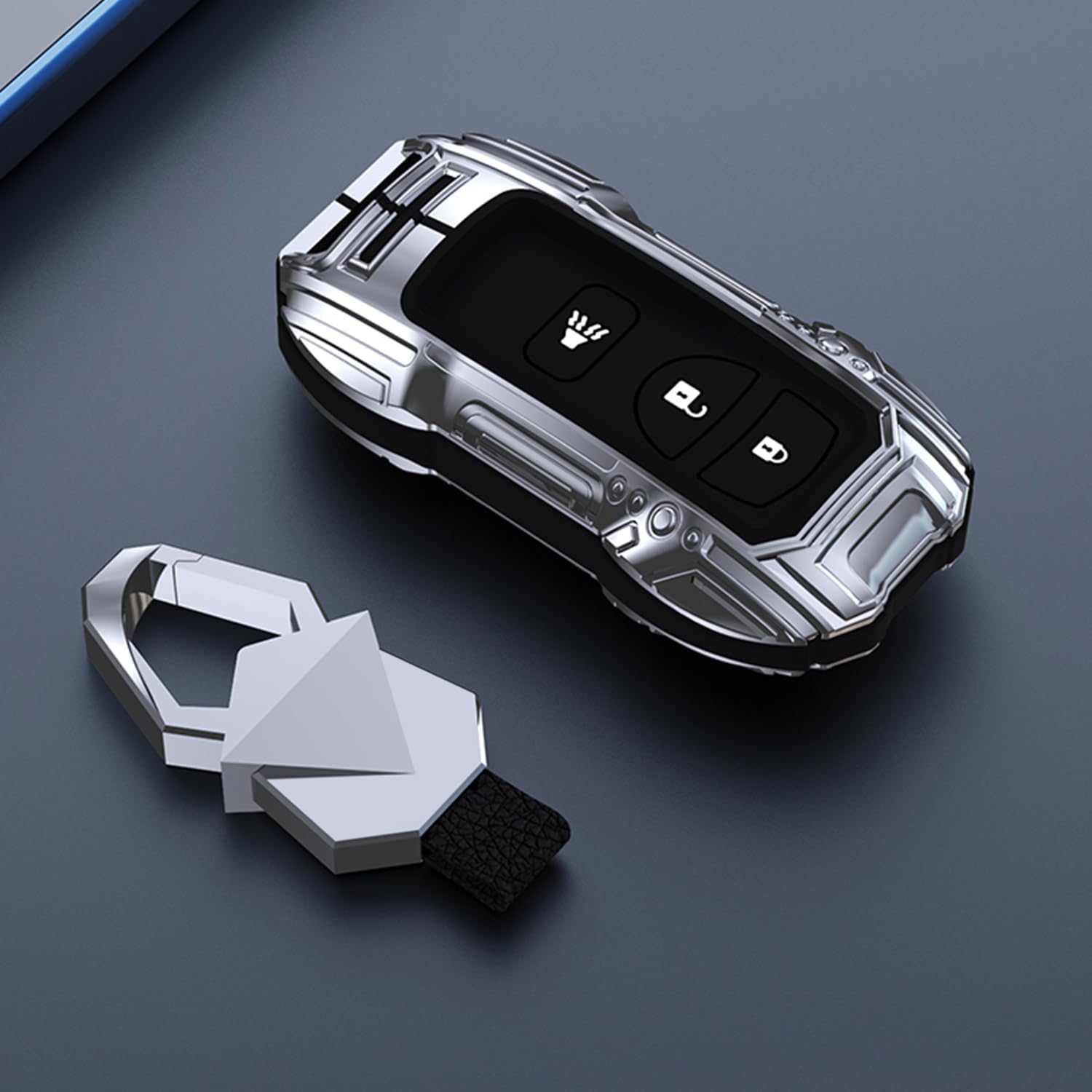 Zinc Alloy Smart Remote Car Key Fob Case Cover Protector Shell Compatible for Nissan Xterra Titan Armada Frontier Quest Sentra Infiniti FX35 FX45 QX4 3 Buttons(Silver)