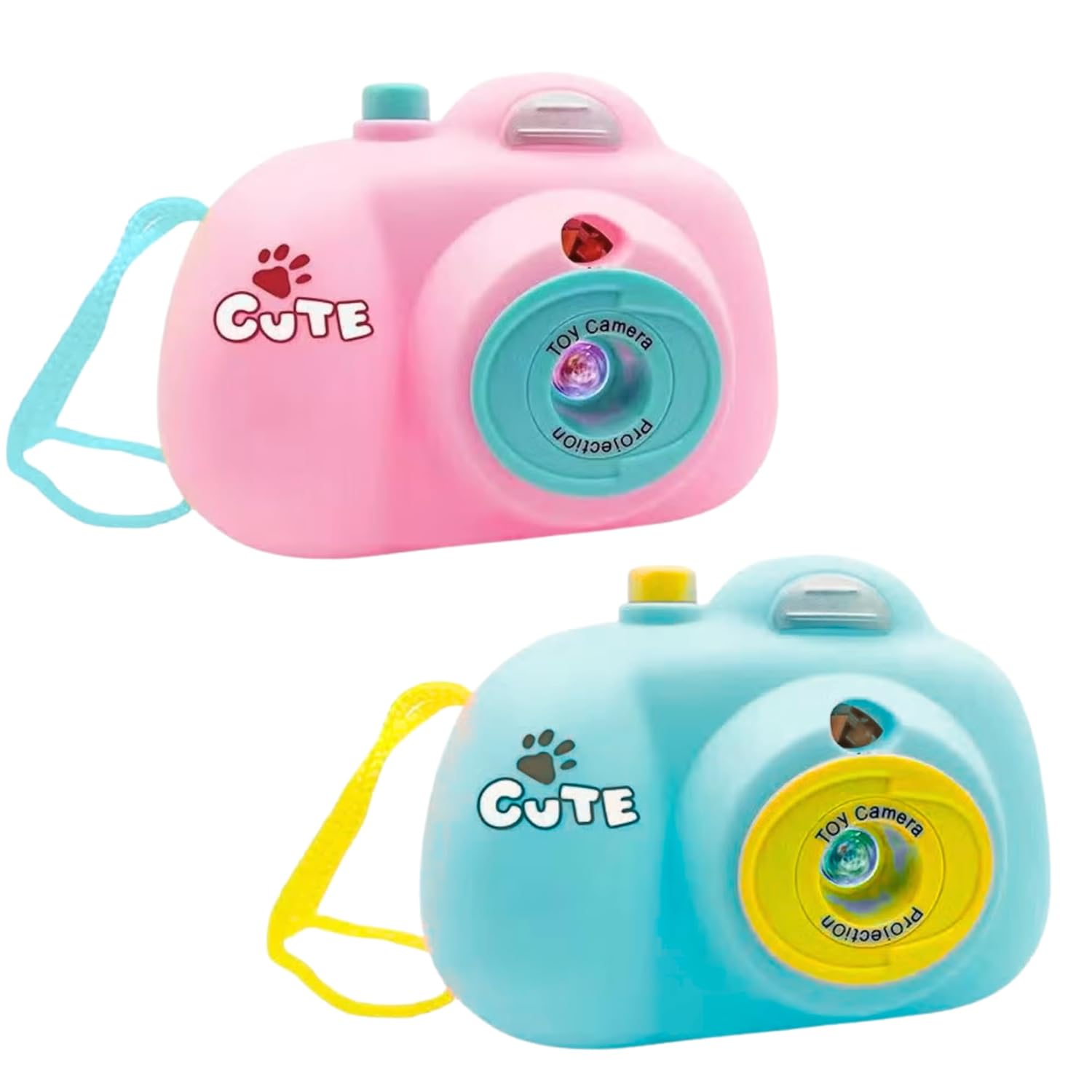 2 Pcs Projector Toy Camera for Kids | Mini Digital Camera with Flashlight | Bedtime Educational Learning Toys for Babies & Toddlers | Animal Slides, Portable Bedtime Storytelling, Pink & Blue