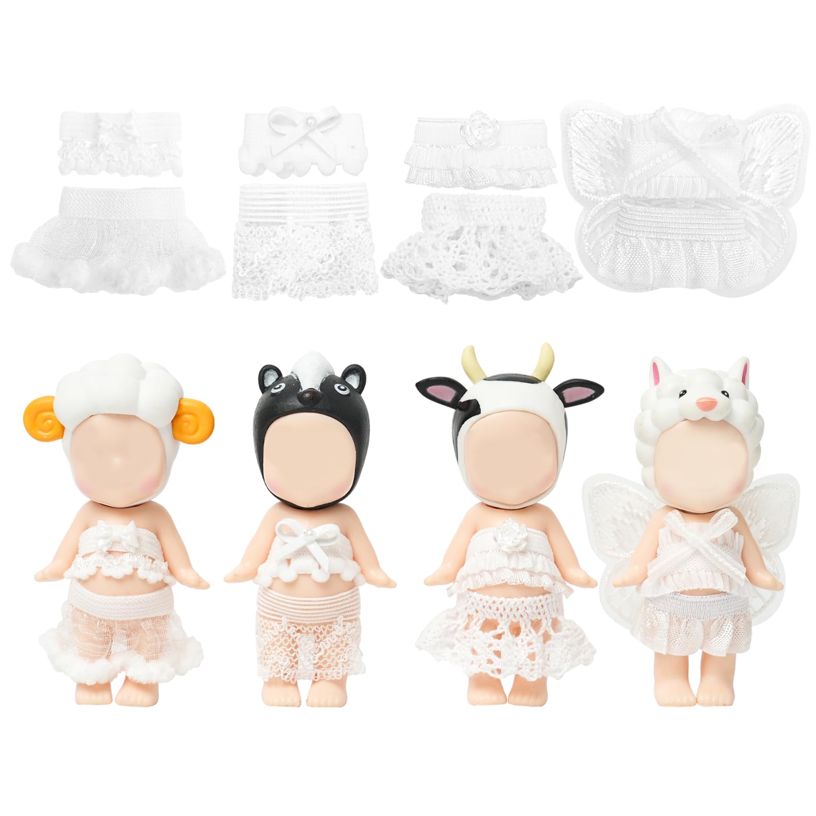 4 Sets Mini Doll Clothes for Sonny Angel, fit for 3 Inch Collectible Dolls for Adult Collectors, Includes Tops and Skirts for Display and Decoration (Ivory Angel Dream)