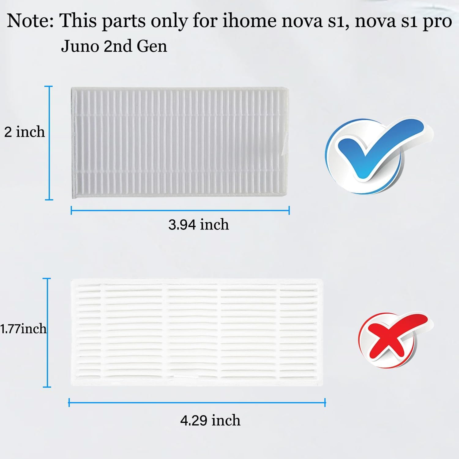 Filter Replacement for iHome Nova S1 Pro, iHRV9-BLKS Robotic Vacuum Cleaner