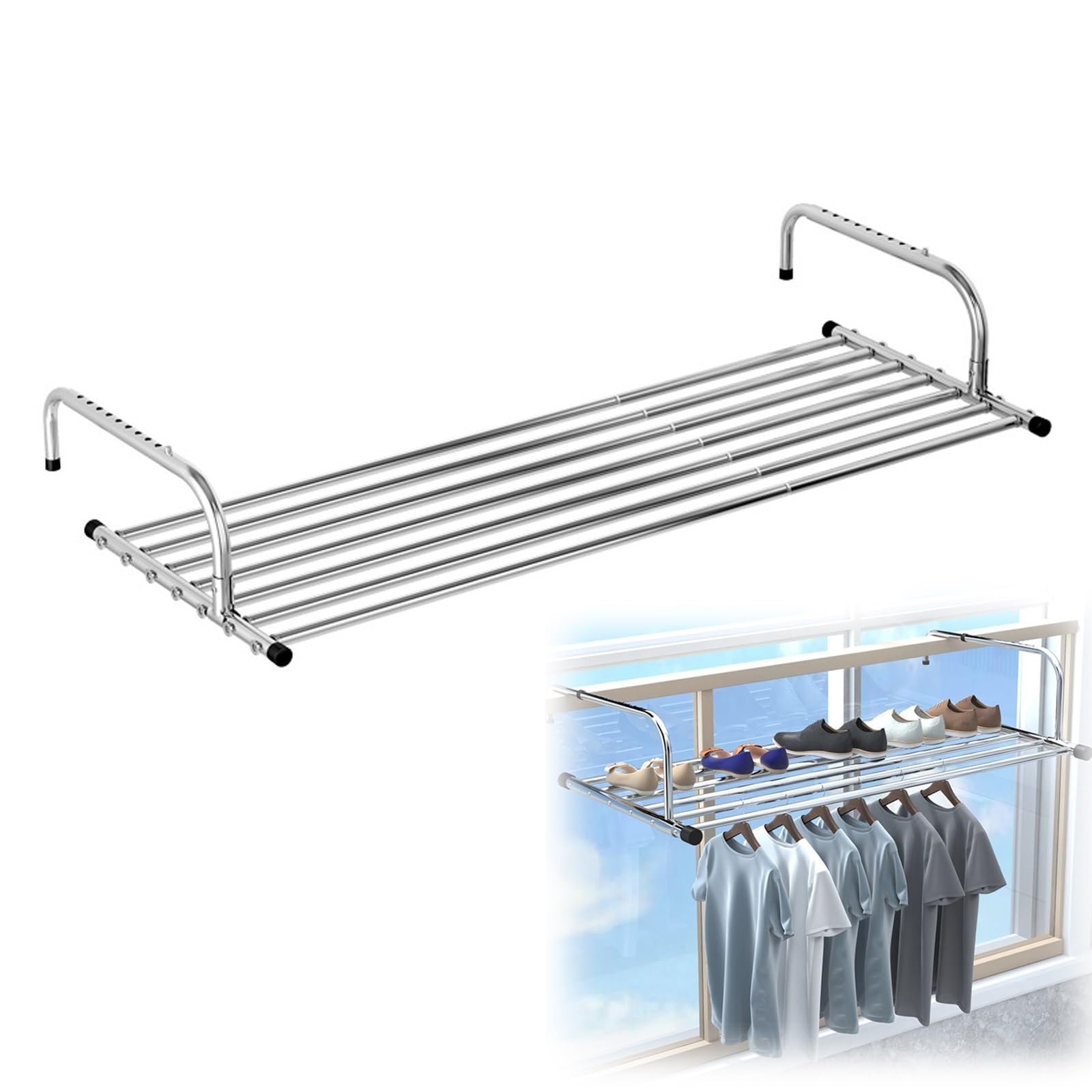 HJXGQJM Stendino per Calorifero, Stendibiancheria da Parete in Acciaio Inox, Stendibiancheria da Parete A Scomparsa, per Balaustre di Finestre, Stendino Balcone Estensibile(50-86cm)